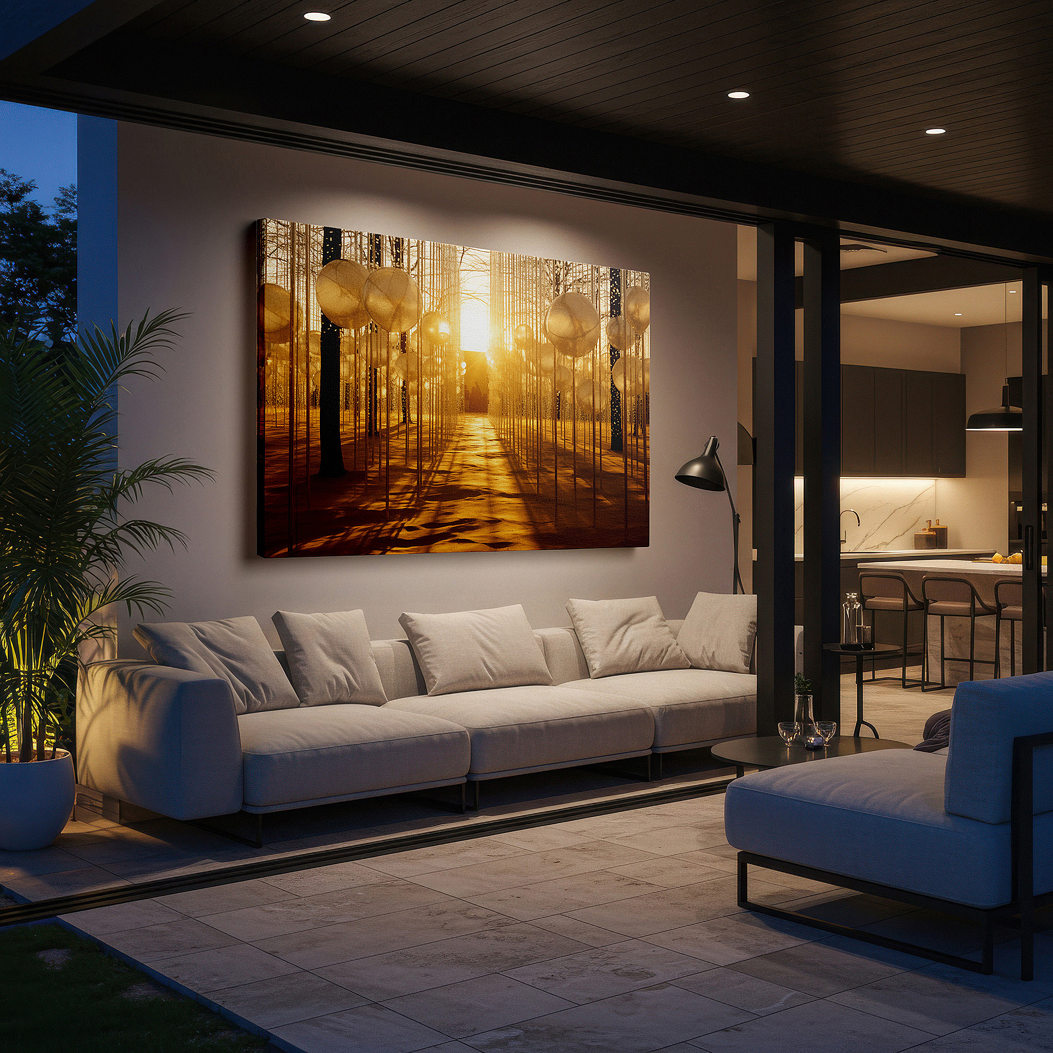Aligned with a curated gallery wall of abstract artworks — enchanted forest and abstract light fusion: innovative nature-themed large wall art for offices and bedrooms