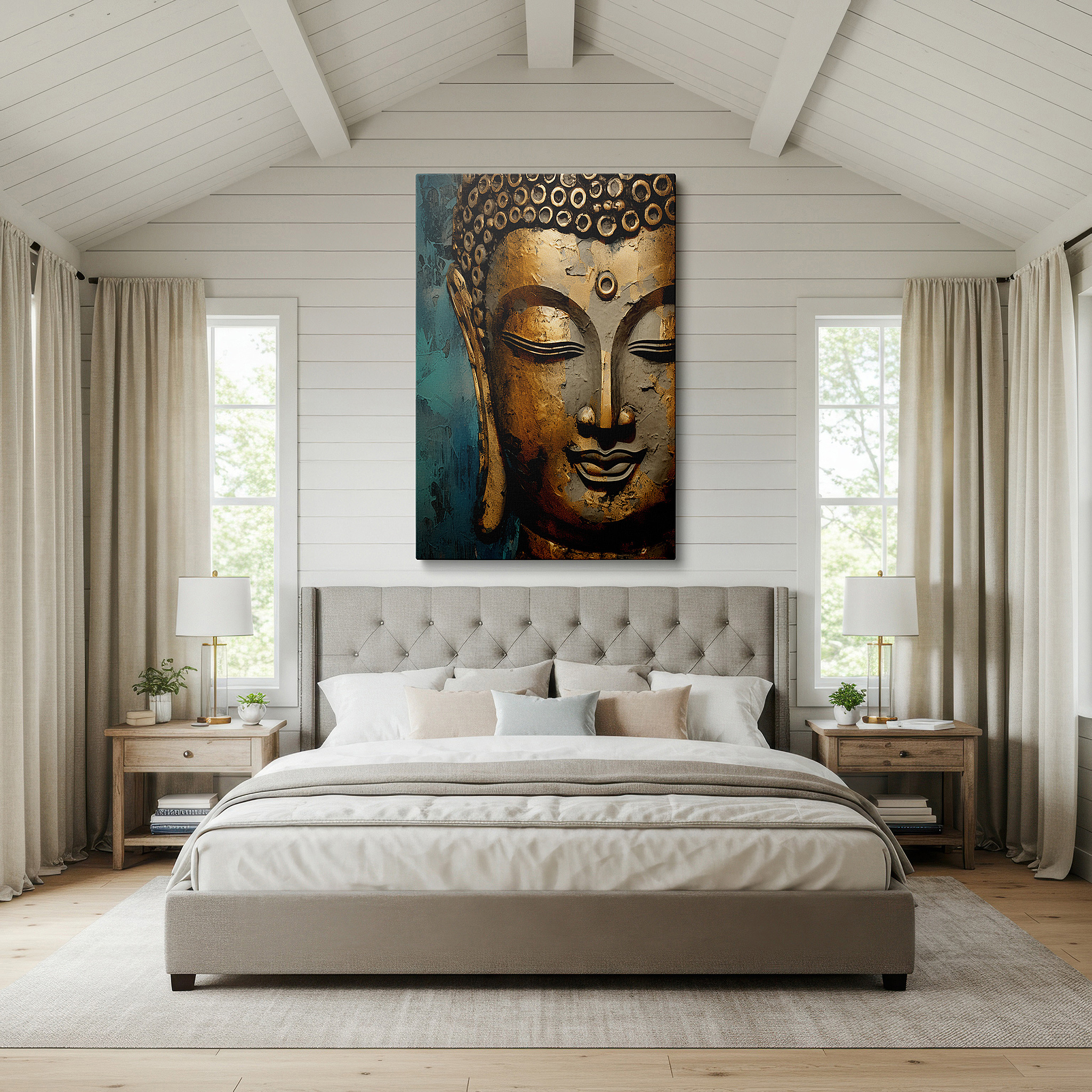 Aligned with a curated gallery wall of abstract artworks — golden buddha wall art for living room: a sanctuary of serenity and spiritual depth. ideal for office, bedroom, and home decor, available as large canvas wall art.