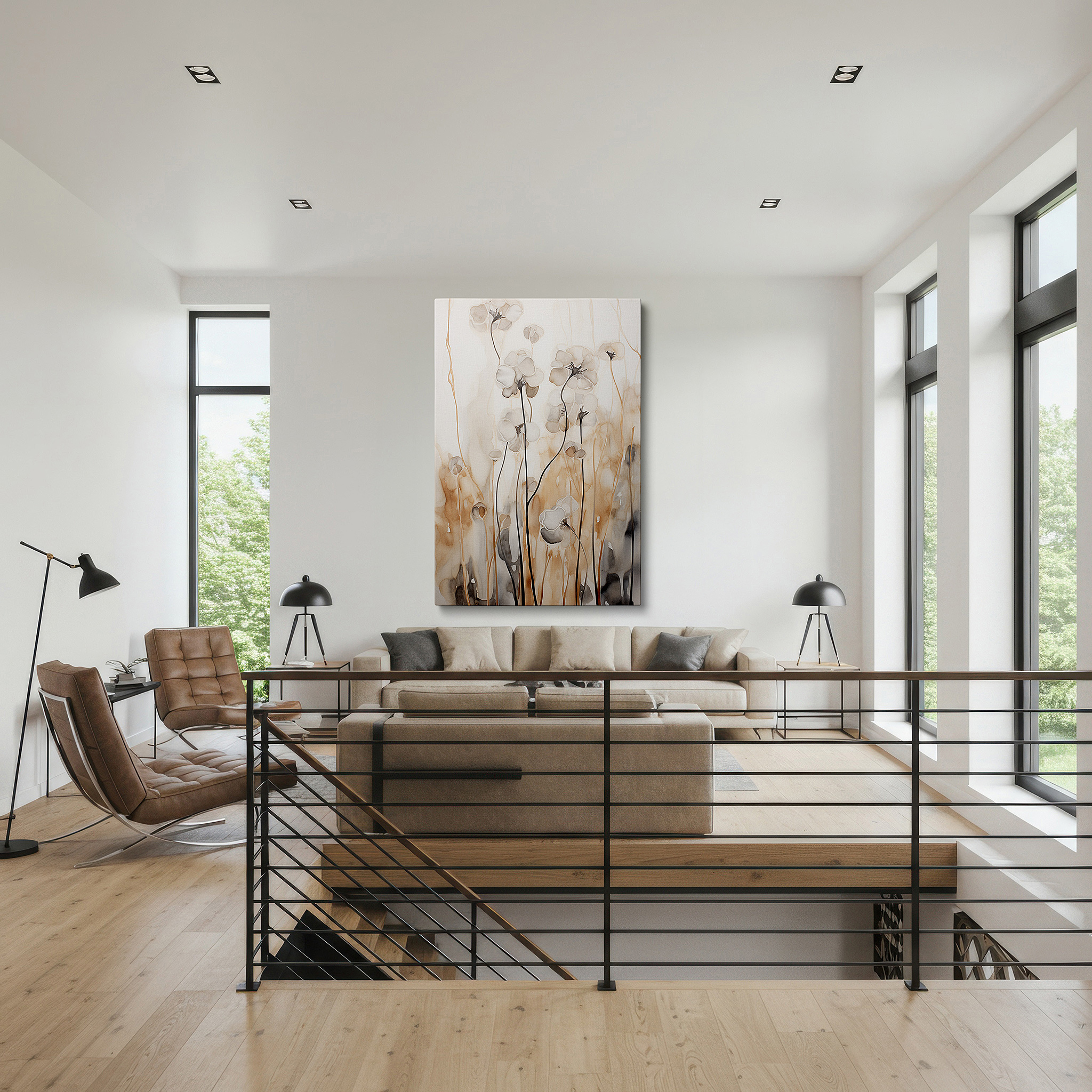 Aligned with a curated gallery wall of abstract artworks — soft-hued abstract floral elegance, tranquil spring warmth large wall art, canvas wall art, wall decor for office