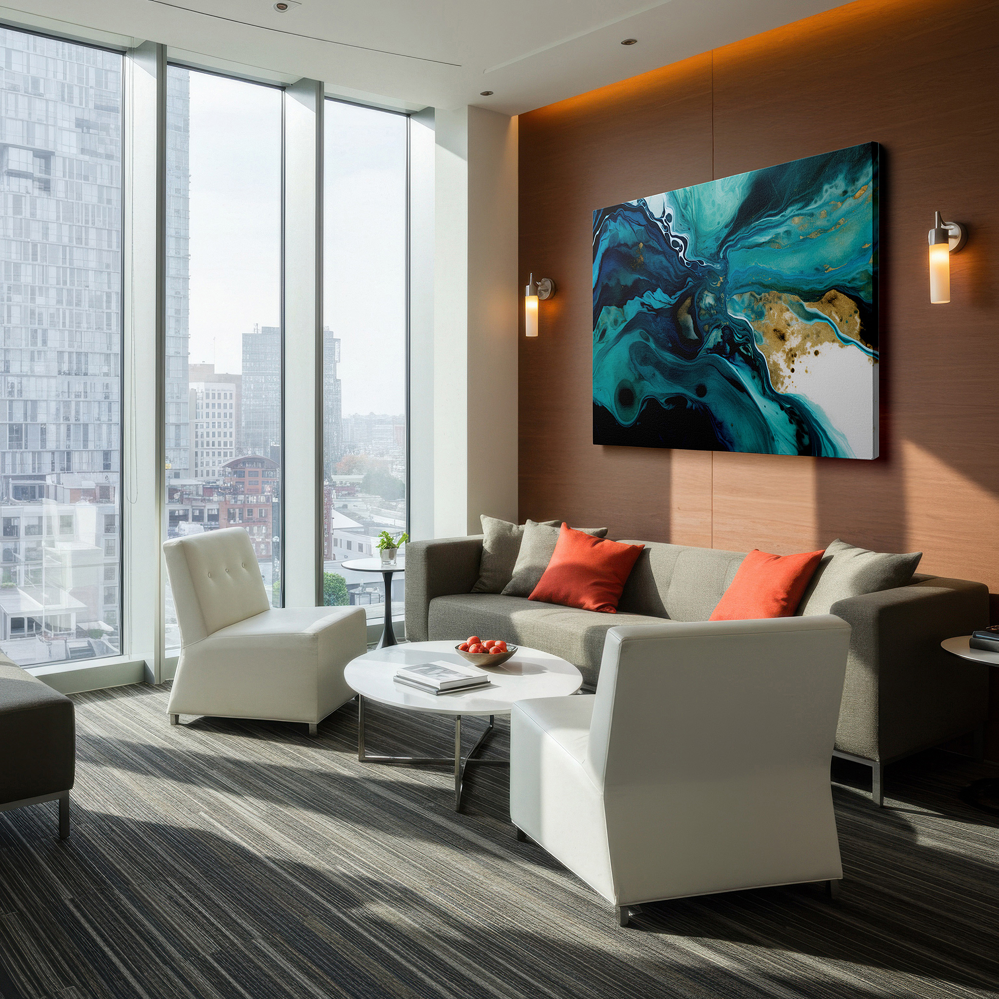 Aligned with a curated gallery wall of abstract artworks — turquoise waves and golden streaks - a mesmerizing blend of chaos and serenity large wall art, canvas wall art, wall decor for office and bedroom