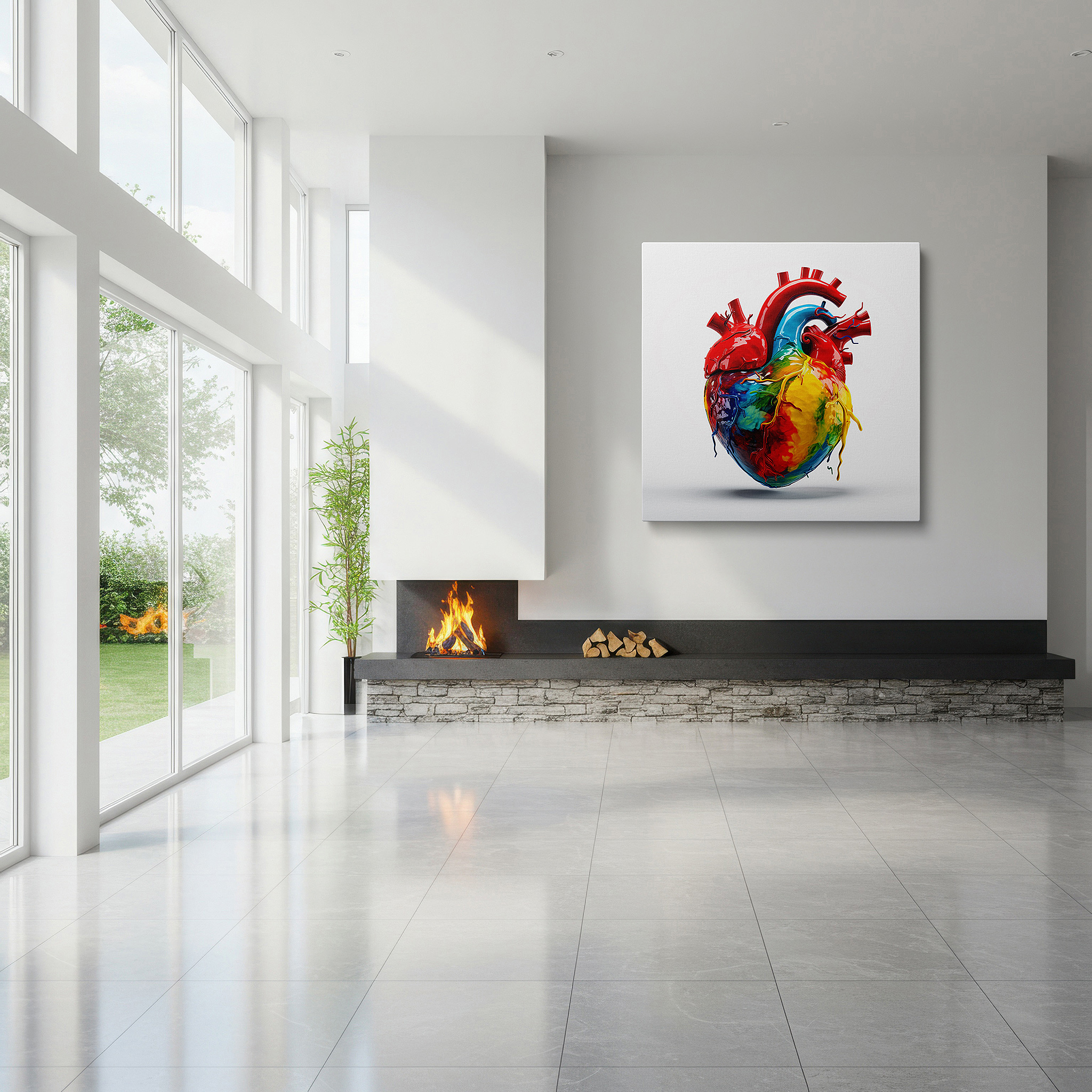 Available in 30×20 cm — a subtle addition to small personal spaces — abstract heart wall art: embrace the emotional spectrum with vibrant reds and mystical purples - perfect for home or office decor, available as large canvas art