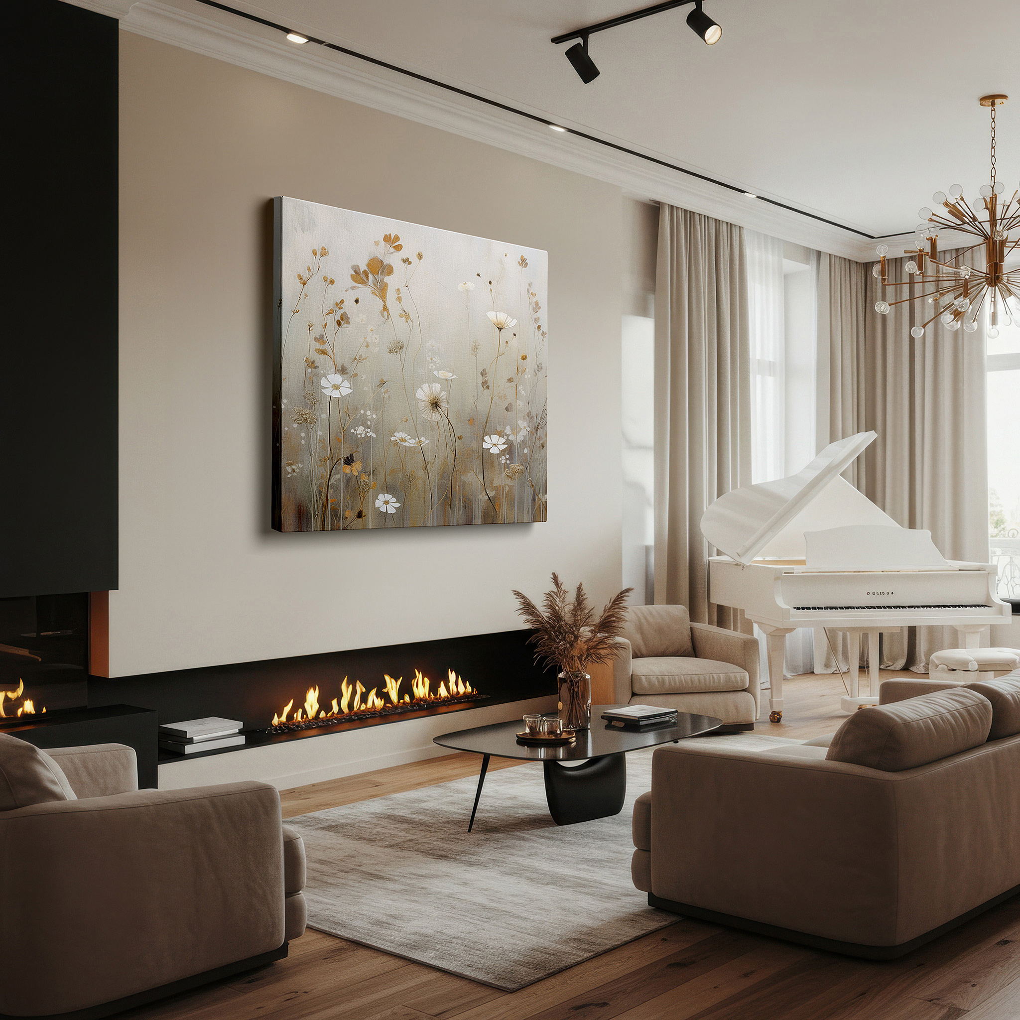 Available in 30×20 cm — a subtle addition to small personal spaces — dreamlike wildflowers: a tranquil canvas of nature's fleeting beauty - large wall art for home and office decor