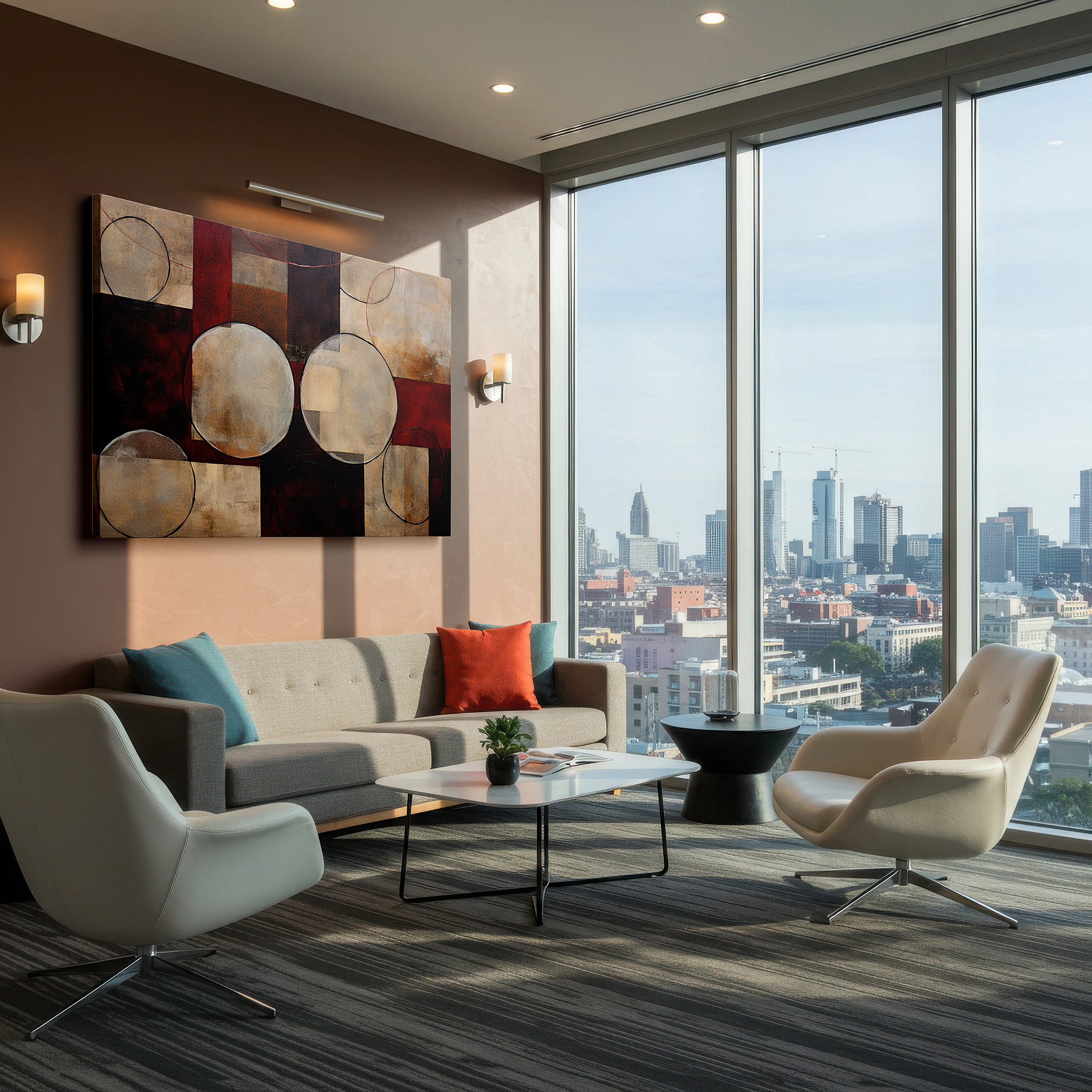 Available in 30×20 cm — a subtle addition to small personal spaces — dynamic abstract centerpiece: geometric precision and chromatic boldness - large canvas wall art for office decor