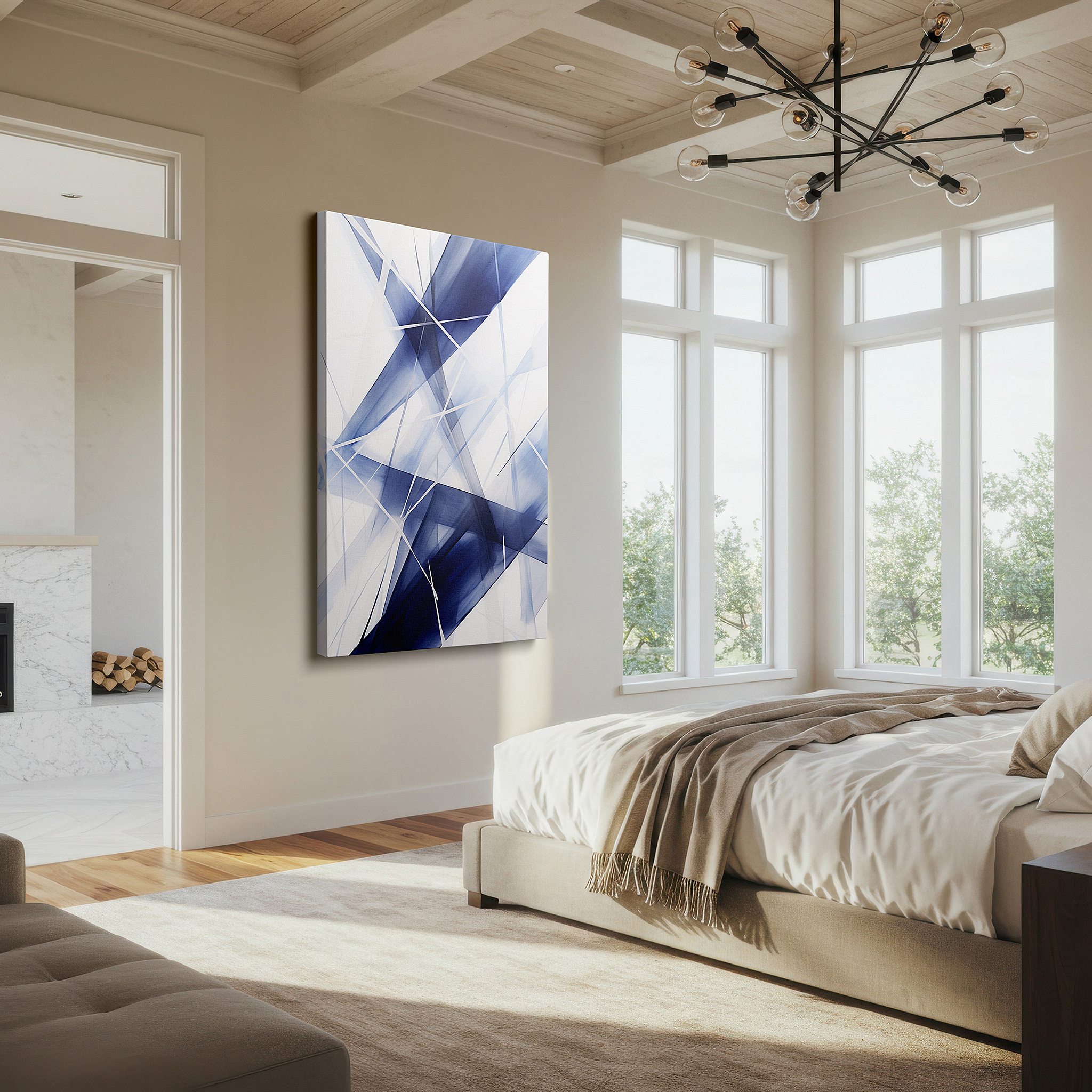 Available in 30×20 cm — a subtle addition to small personal spaces — dynamic blue and white symphony: abstract energy and movement large wall art, canvas wall art, wall decor for office and bedroom