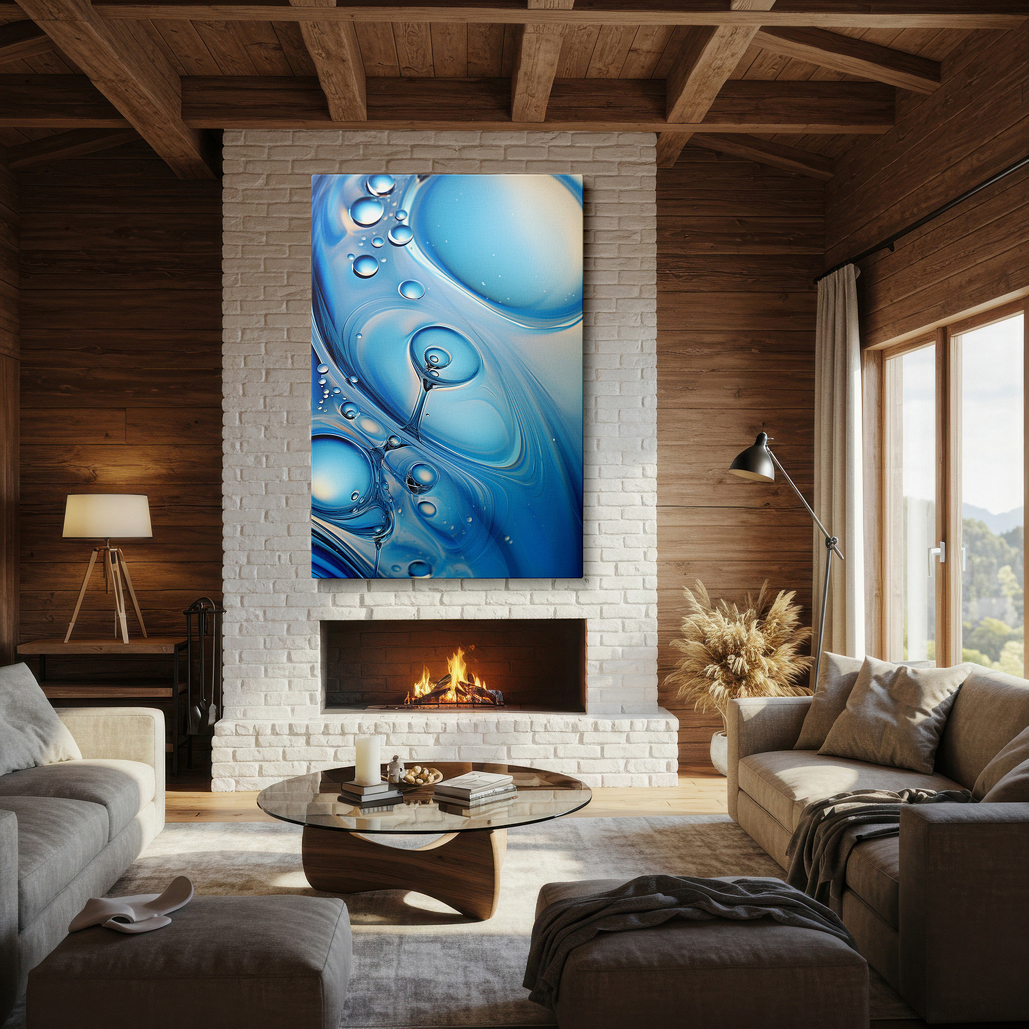 Available in 30×20 cm — a subtle addition to small personal spaces — exploring aquatic blues: abstract water essence with dynamic textures and luminous light interplay - large canvas wall art decor