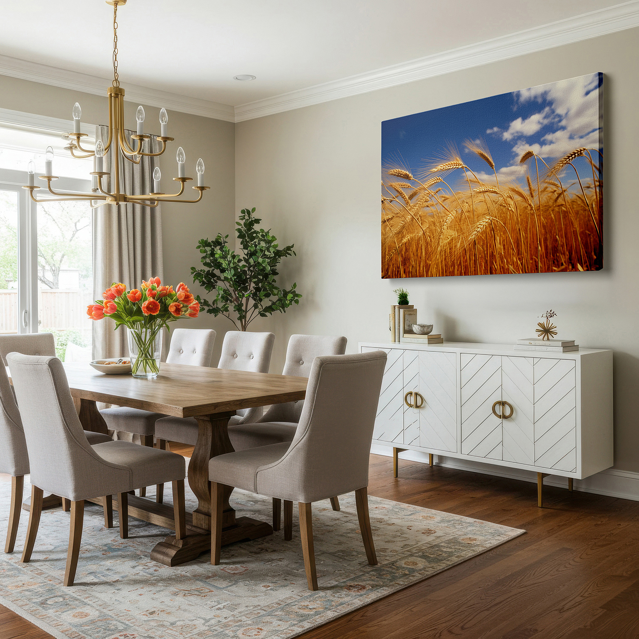 Available in 30×20 cm — a subtle addition to small personal spaces — golden wheat field beneath a vibrant blue sky - peaceful blend of earth and sky, large wall art, canvas wall art, wall decor for office and bedroom