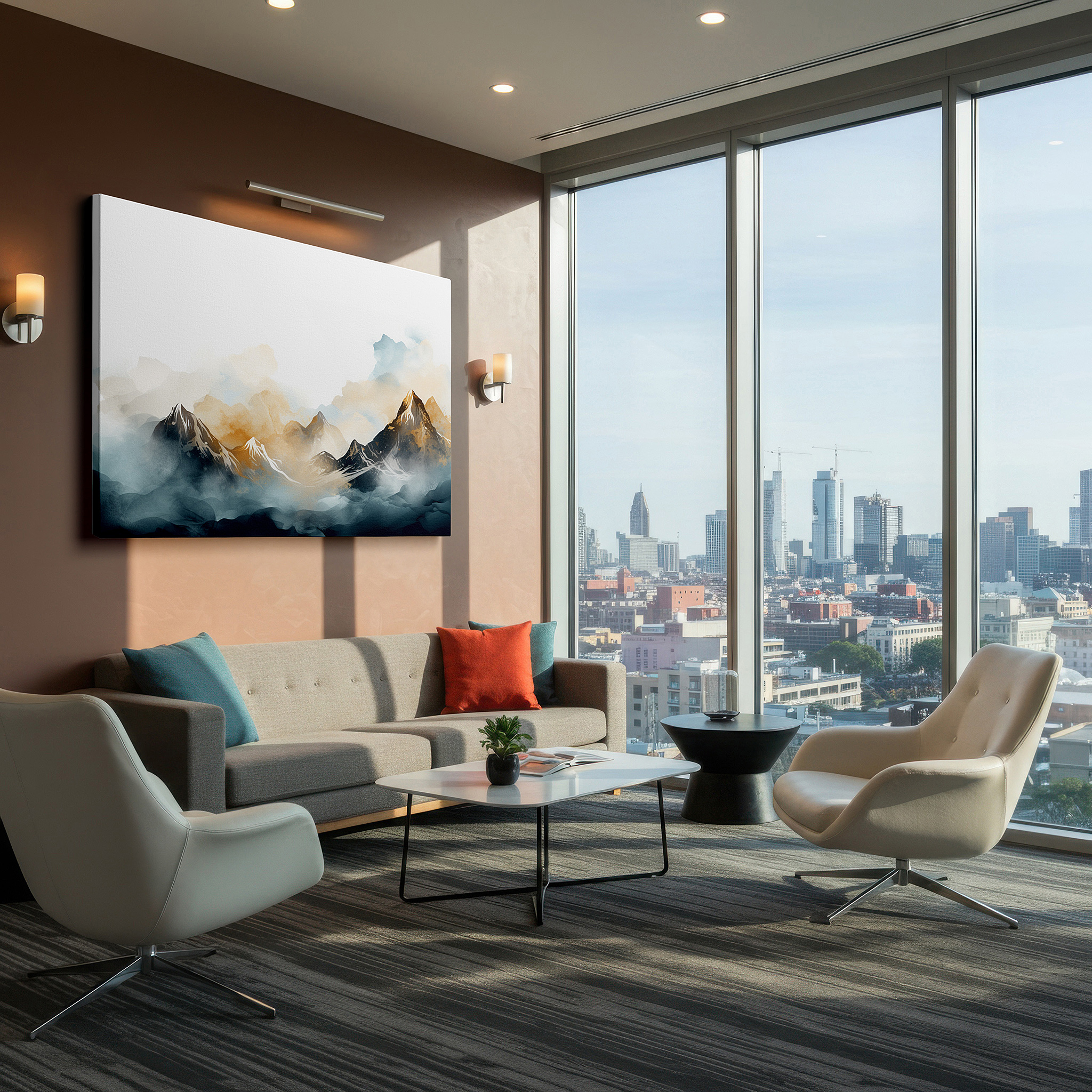 Available in 30×20 cm — a subtle addition to small personal spaces — majestic mountains shrouded in mist, play of light and shadow, large wall art, canvas wall art, wall decor for office and bedroom