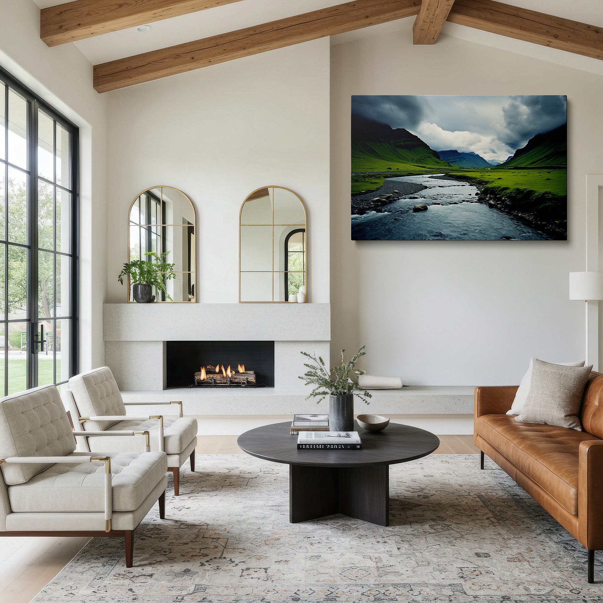 Available in 30×20 cm — a subtle addition to small personal spaces — majestic river winding through rugged mountains beneath ominous clouds - a dramatic and beautiful natural masterpiece large wall art, canvas wall art, wall decor