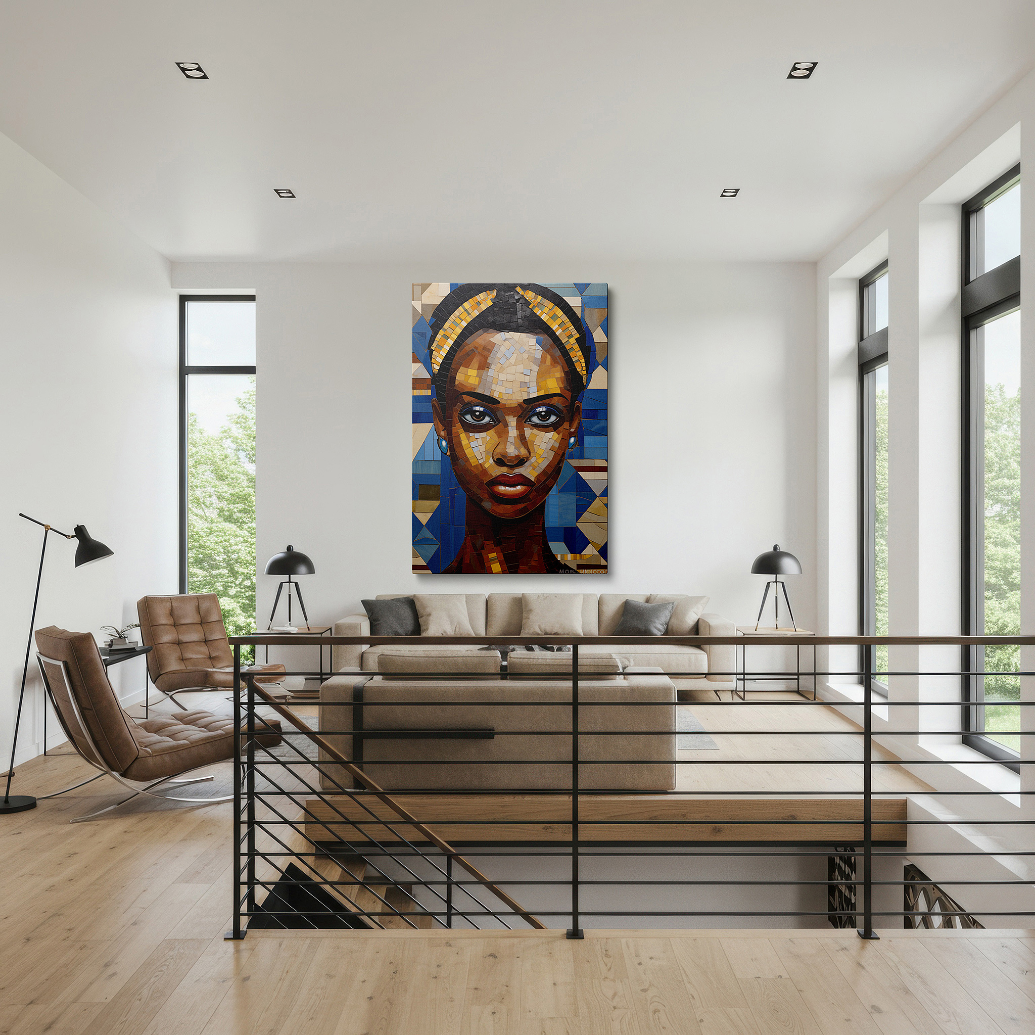 Available in 30×20 cm — a subtle addition to small personal spaces — mysterious glance of a mosaic muse: a tapestry of cultural sophistication and eternal charm - large wall art, canvas wall art, wall decor, office wall art