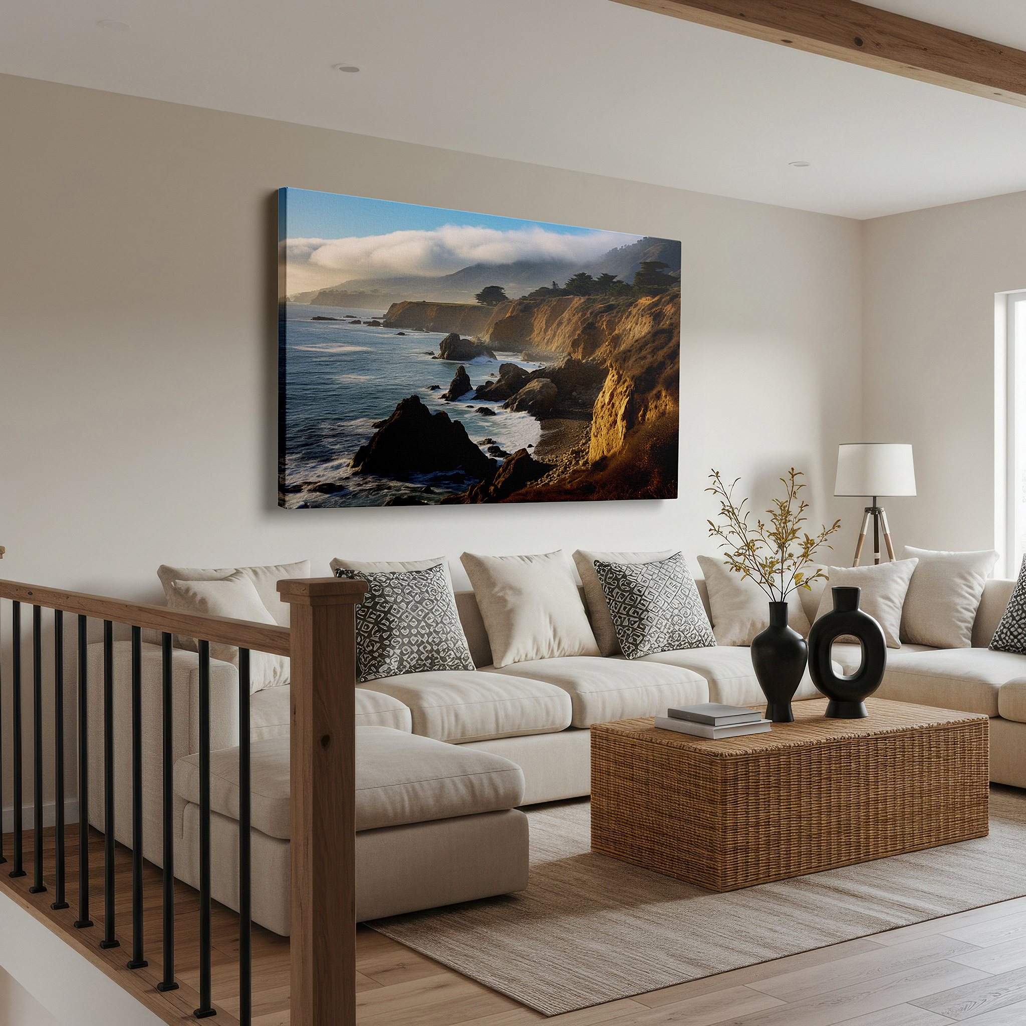 Available in 30×20 cm — a subtle addition to small personal spaces — mystical fog and ocean's rage over rugged cliffs large canvas wall art for office and bedroom decor