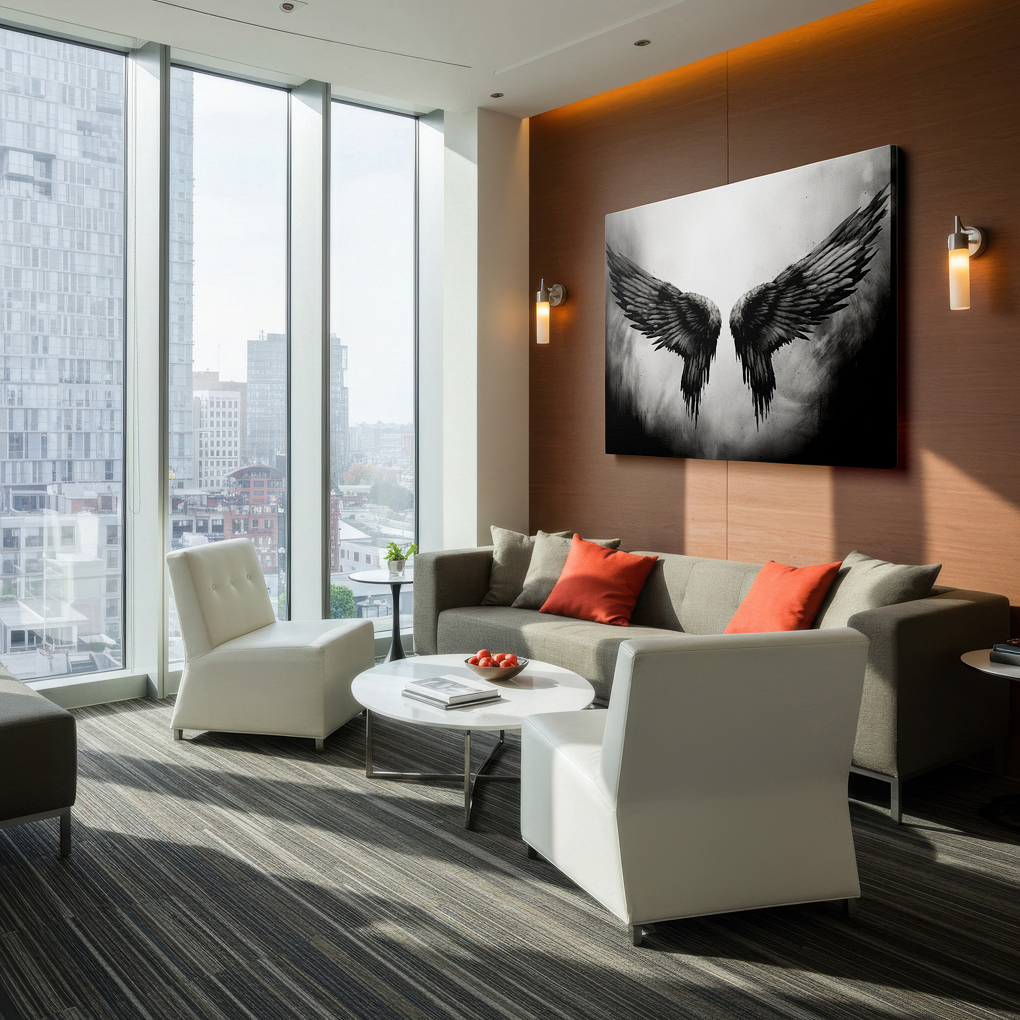 Available in 30×20 cm — a subtle addition to small personal spaces — resilient black wings on textured grunge background - large canvas wall art for office, bedroom, and living room decor
