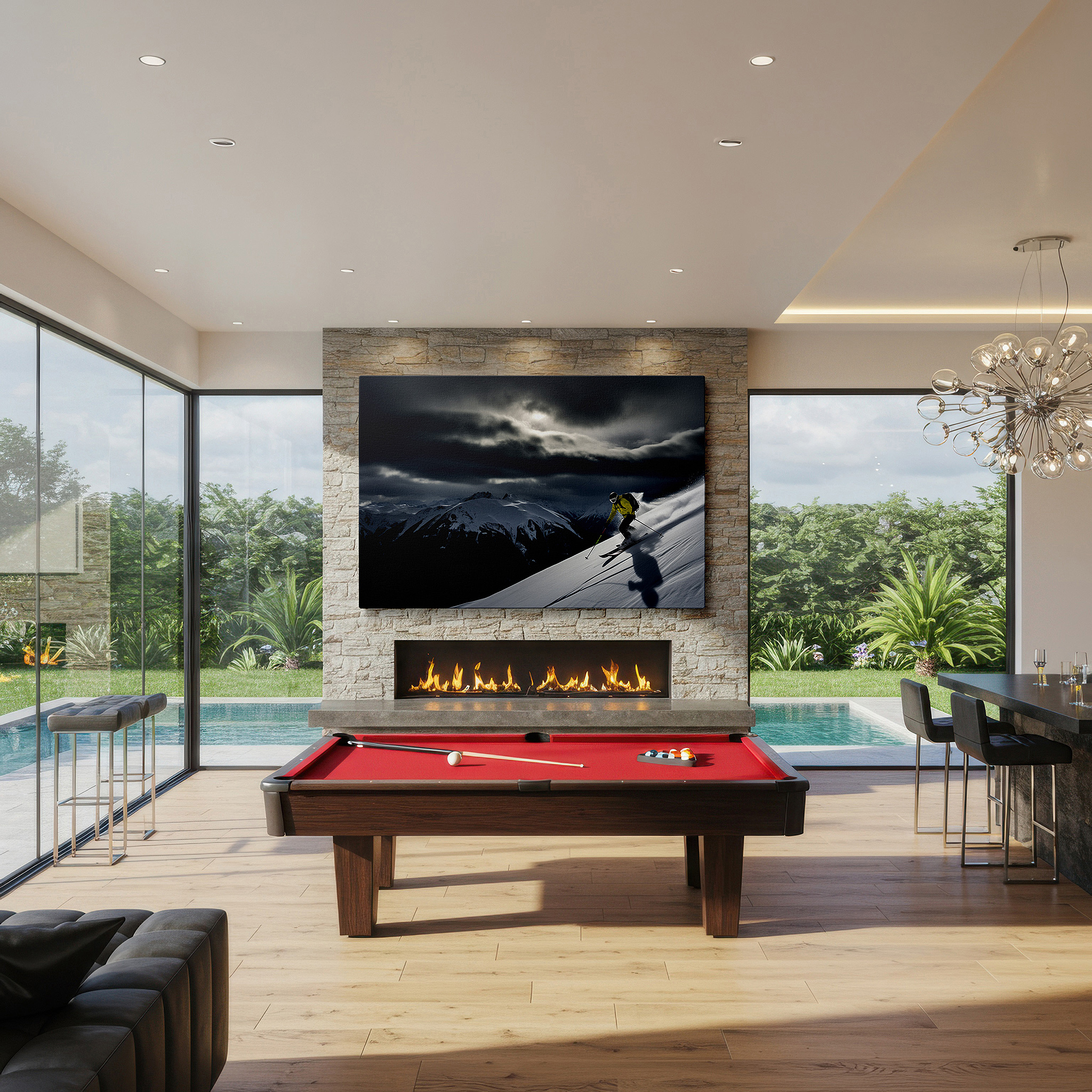 Available in 30×20 cm — a subtle addition to small personal spaces — skier in action with majestic mountains and dramatic skies: large canvas wall art for office, bedroom, and living room decor