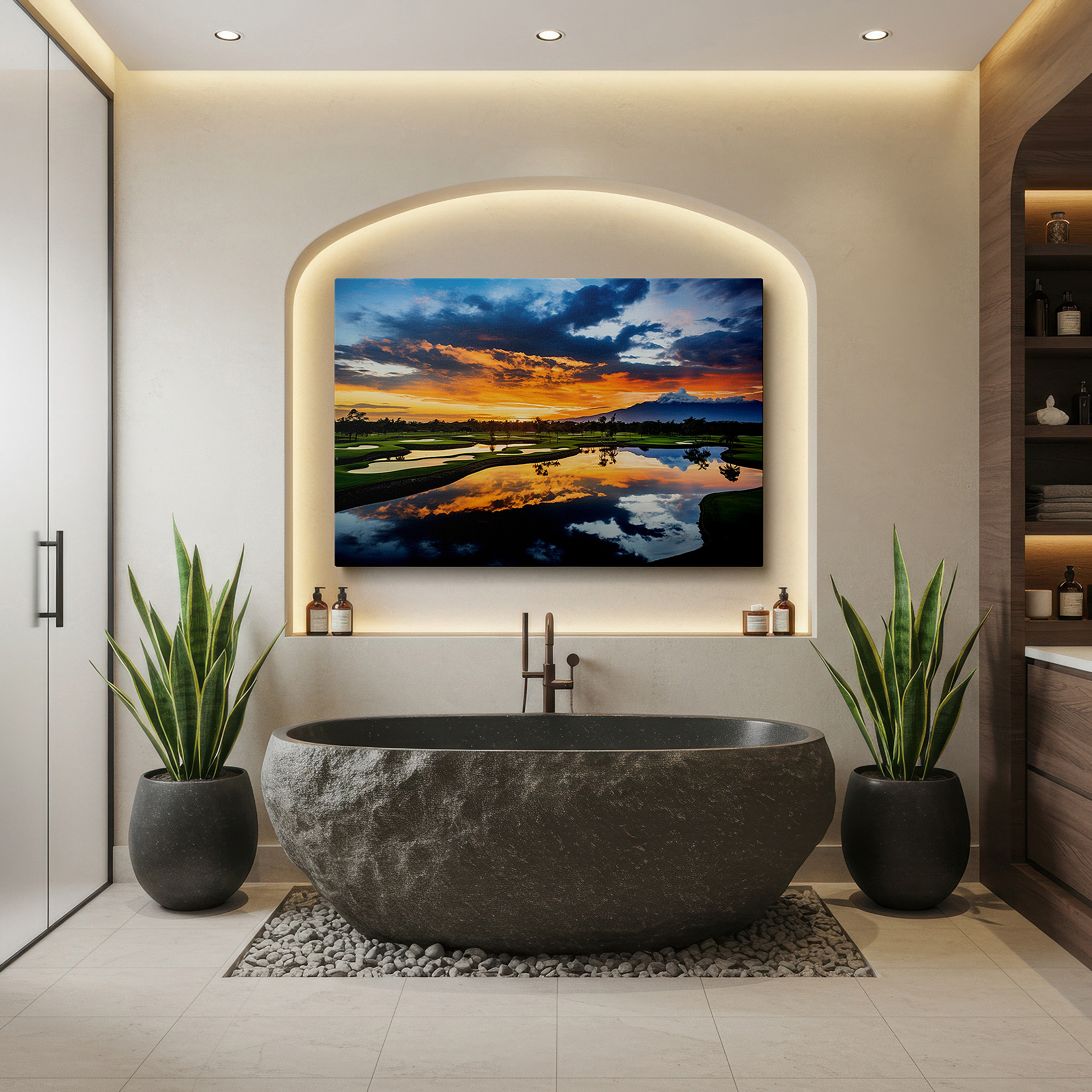 Available in 30×20 cm — a subtle addition to small personal spaces — sunset serenity on the golf course - tranquil landscape masterpiece, large canvas wall art for office and bedroom decor