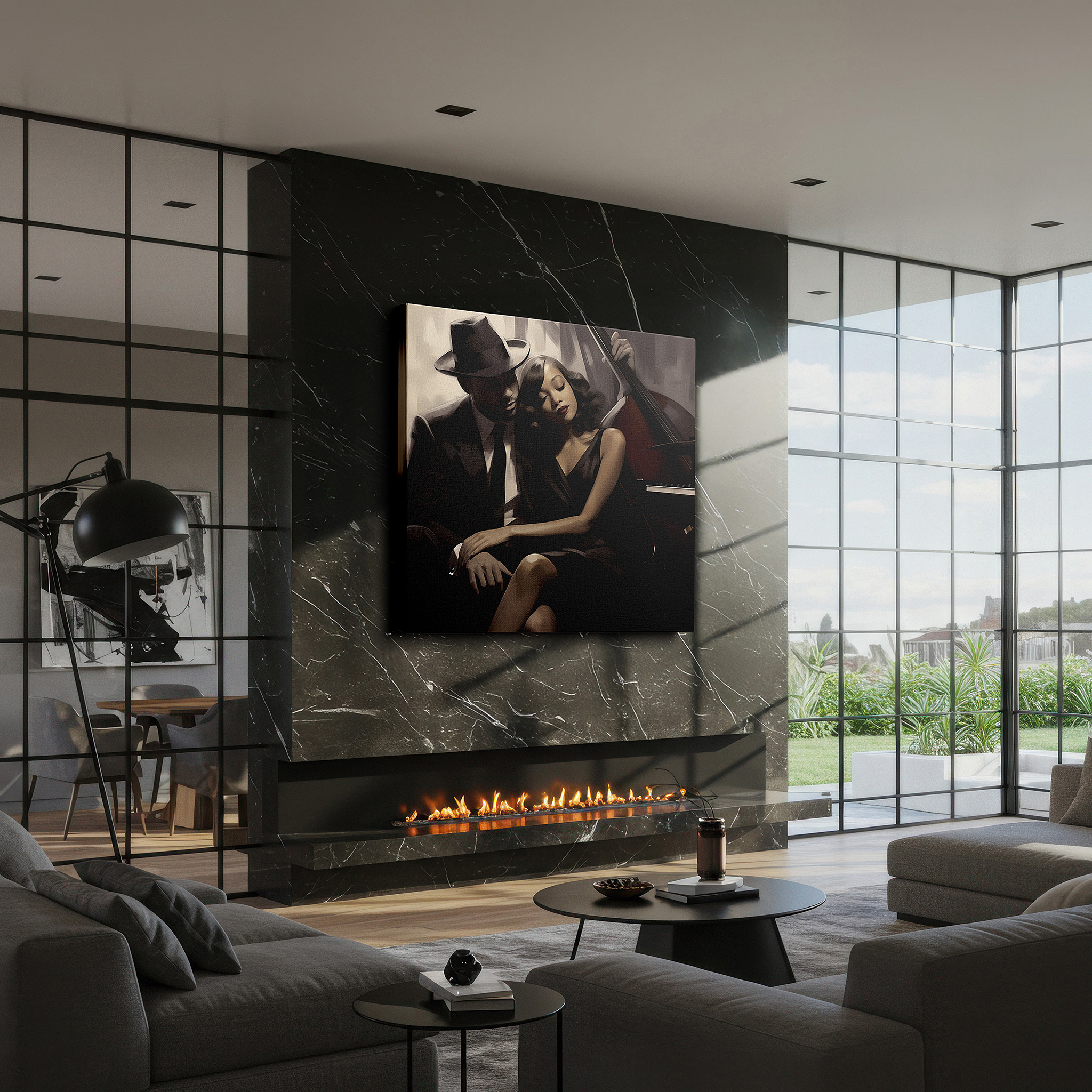 Available in 30×20 cm — a subtle addition to small personal spaces — timeless love and music in black and white: a romantic symphony of intimacy and artistic expression - large canvas wall art