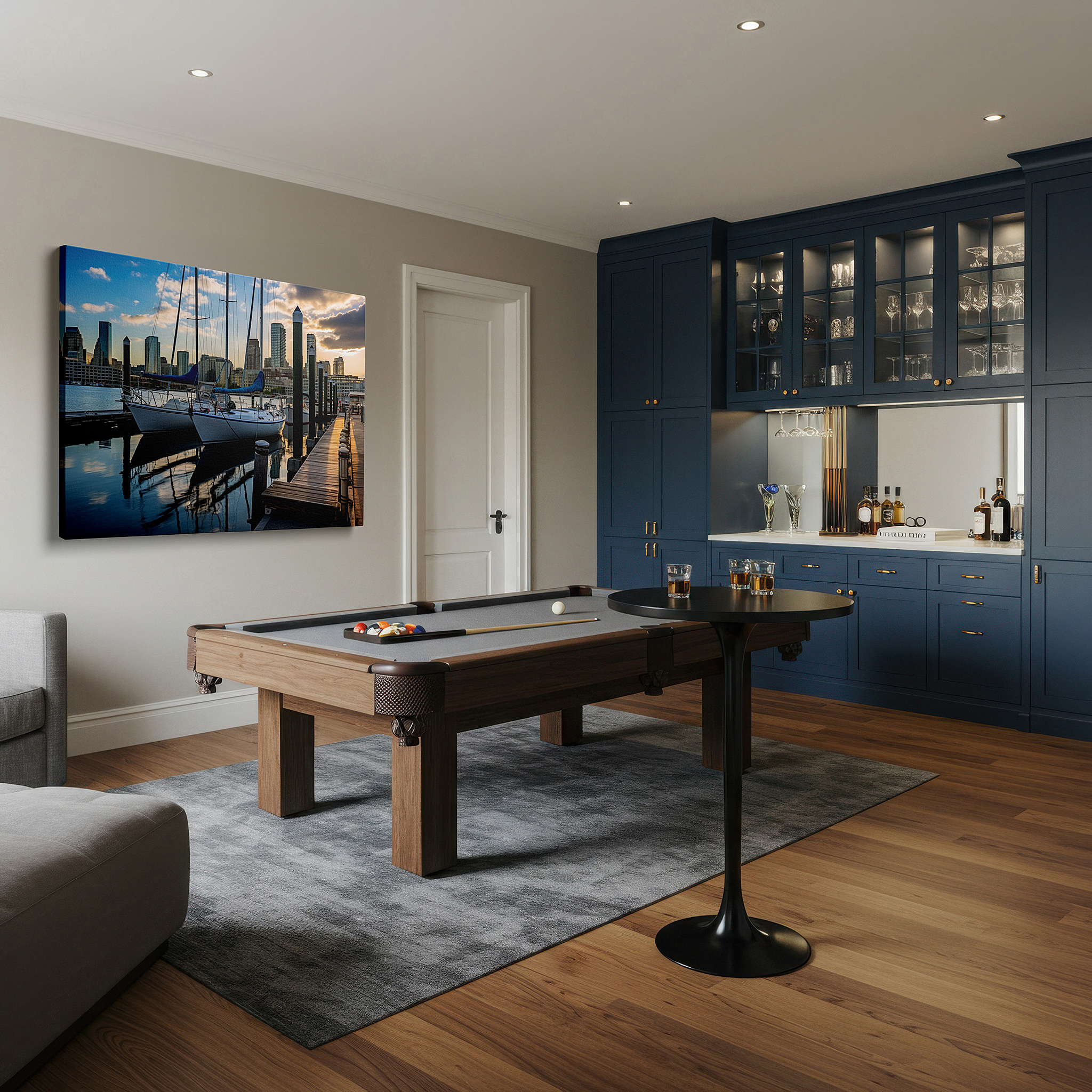 Available in 30×20 cm — a subtle addition to small personal spaces — urban harbor at sunset: tranquil elegance with sailboats and city skyline - large canvas wall art for office and bedroom decor
