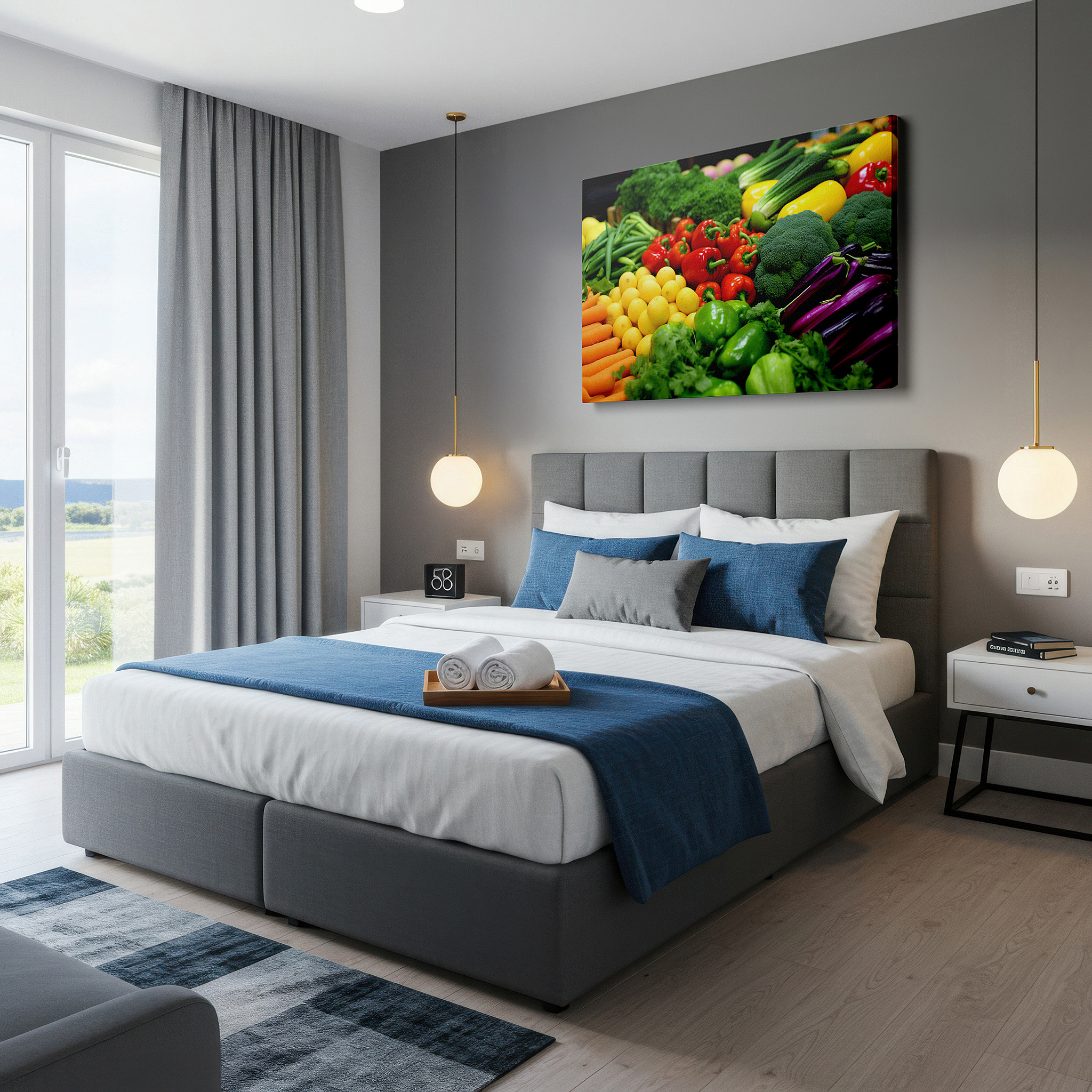 Available in 30×20 cm — a subtle addition to small personal spaces — vibrant vegetable celebration: colorful and textured large wall art for offices, bedrooms, and living spaces