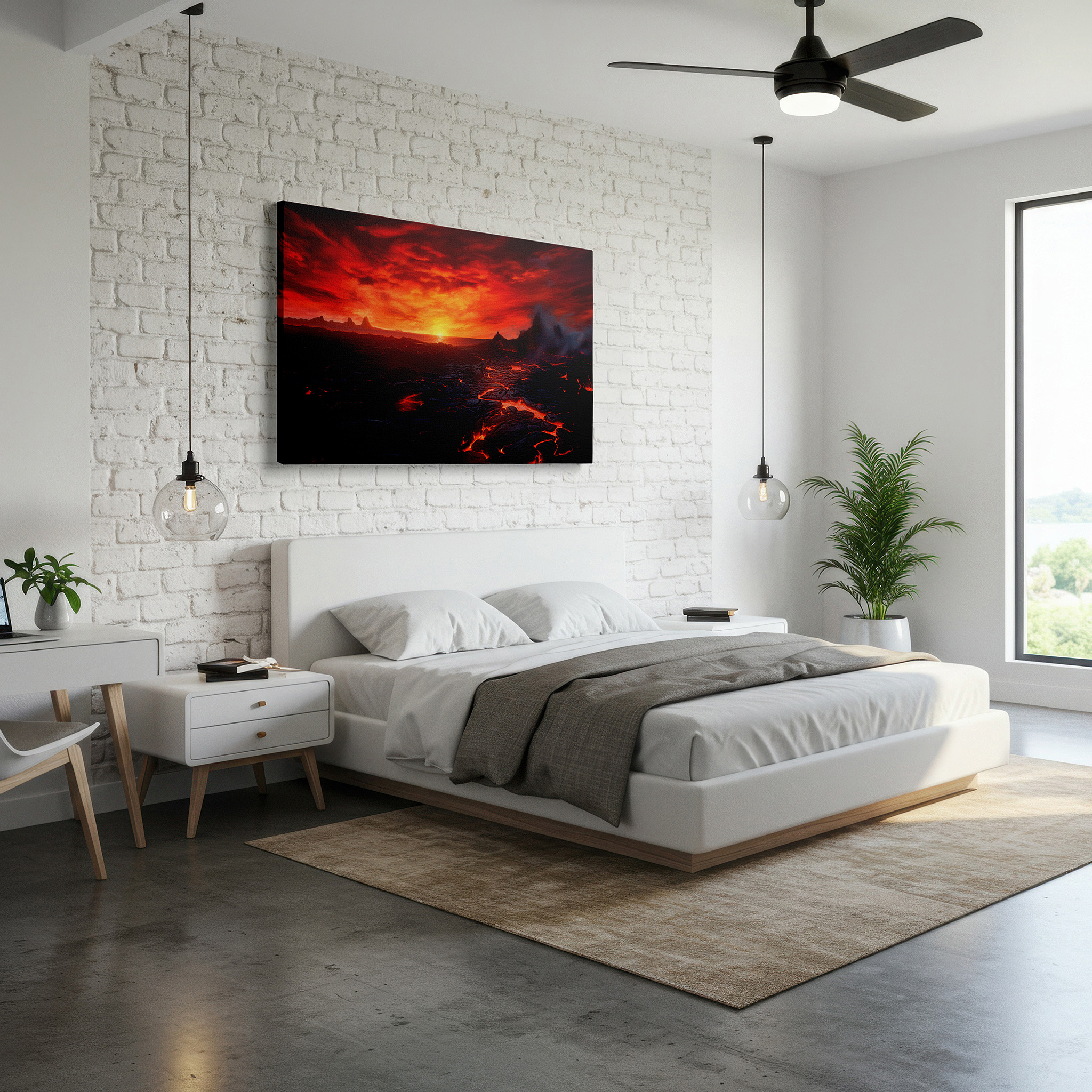 Available in 30×20 cm — a subtle addition to small personal spaces — volcanic splendor at twilight: a captivating dance of light and shadow - oversized wall art, canvas art, wall decor, office decor