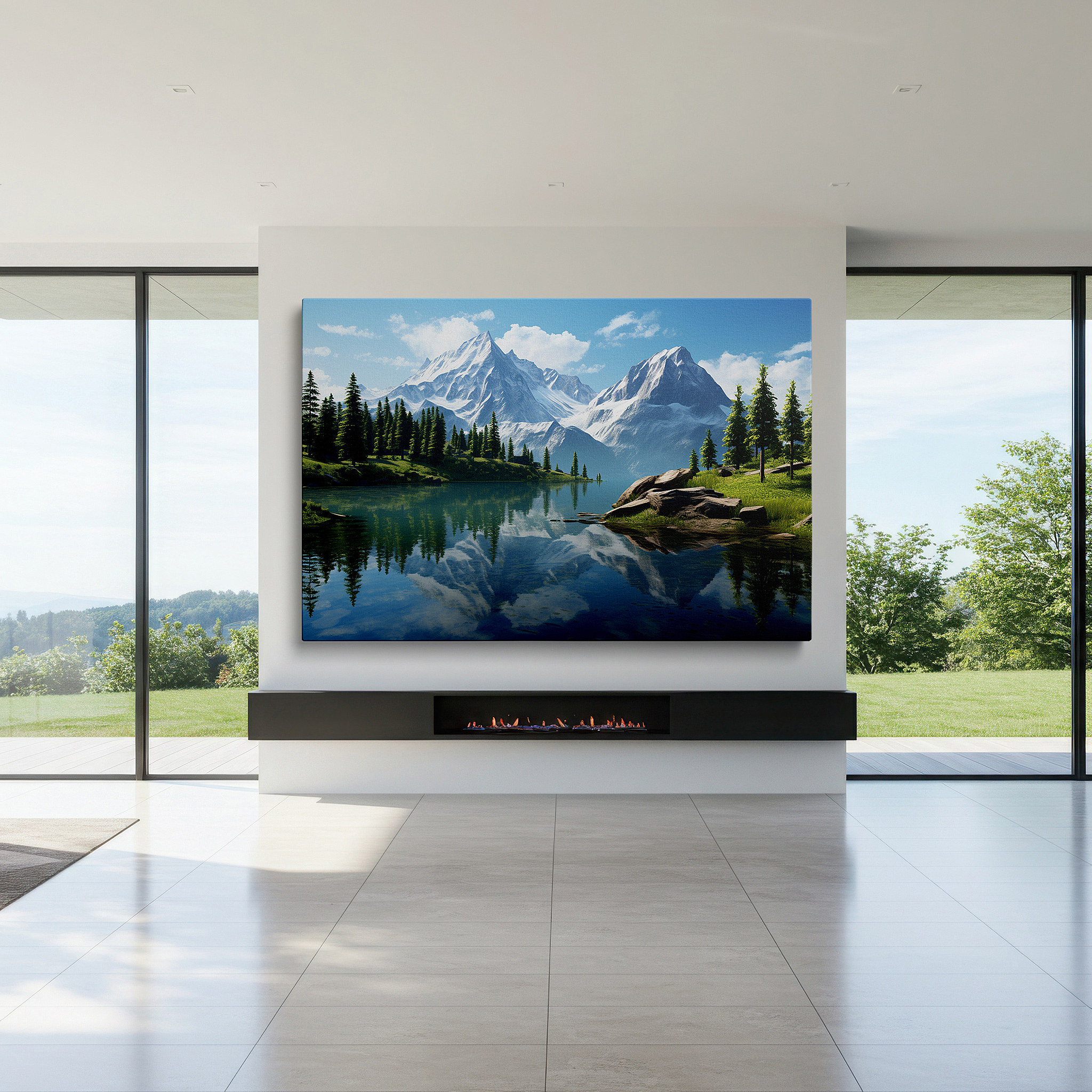 Available in 30×20 cm — a subtle addition to small personal spaces — wall art: serene mountain and lake reflections - a peaceful retreat for nature enthusiasts. large canvas wall art for home and office decor.