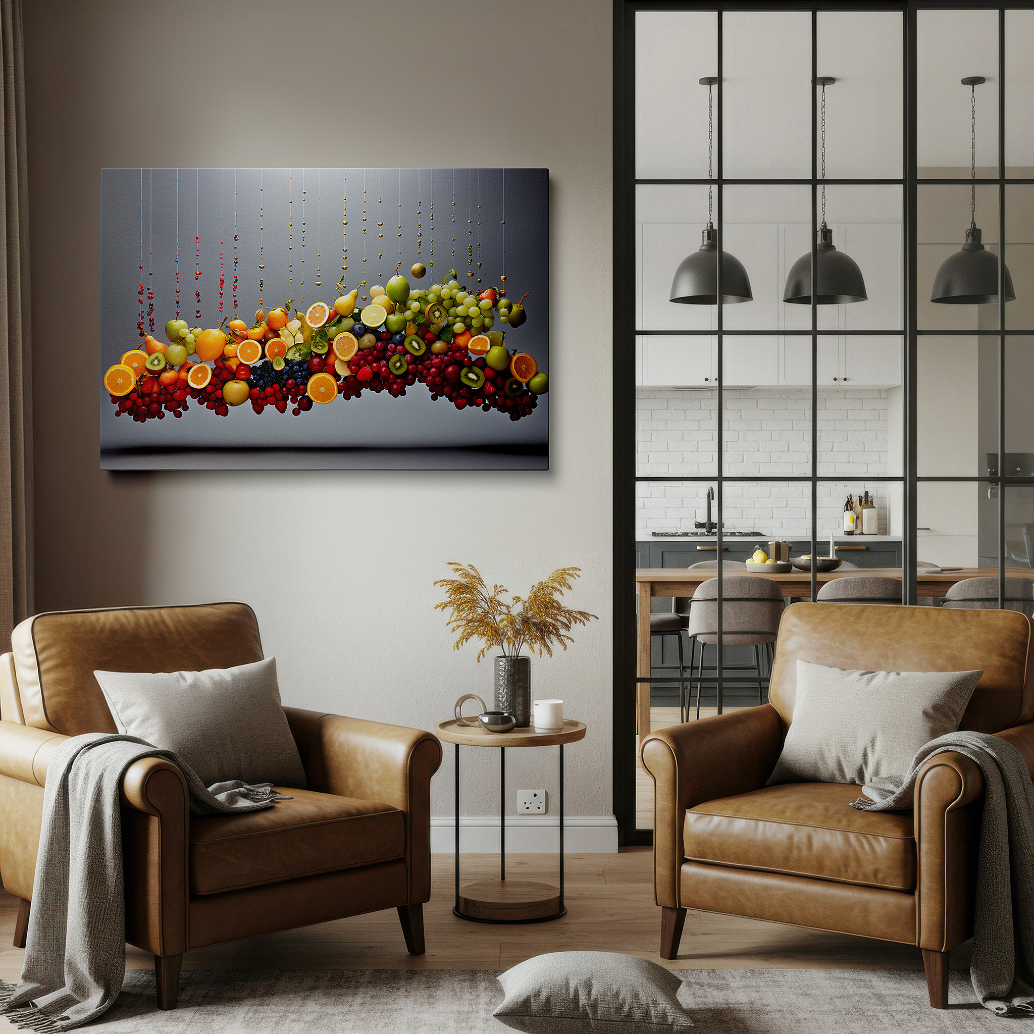 Available in 30×20 cm — a subtle addition to small personal spaces — wall decor: captivating floating fruit display showcasing nature's playful bounty - ideal for living room, office, or bedroom decorations