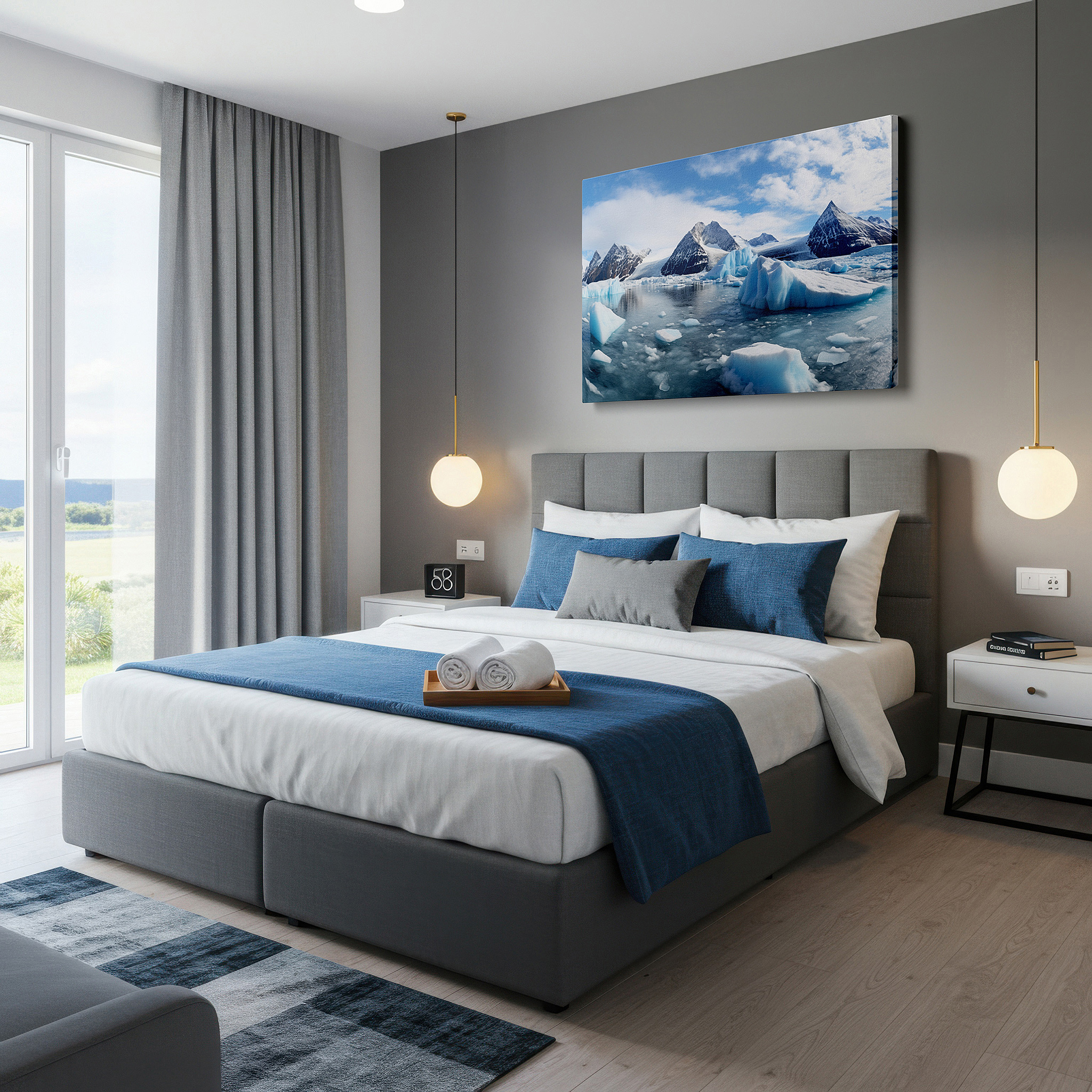 Available in 30×20 cm — a subtle addition to small personal spaces — winter dawn over snow-capped mountains and reflective lake large canvas wall art for office, bedroom, and living room decor