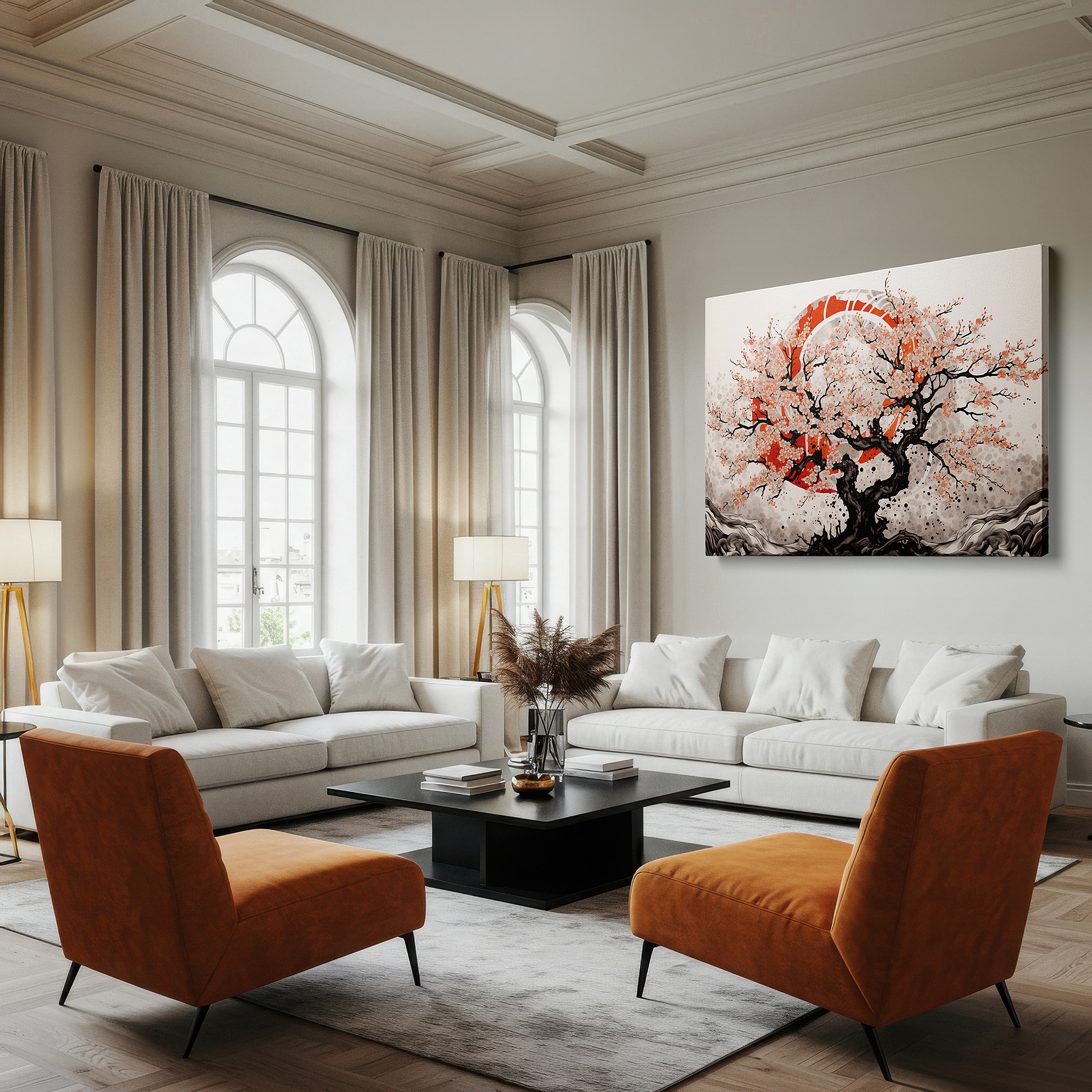 Back view reveals professional finishing and solid wood frame — cherry blossom tree at sunset - capturing nature's ephemeral beauty in large canvas wall art