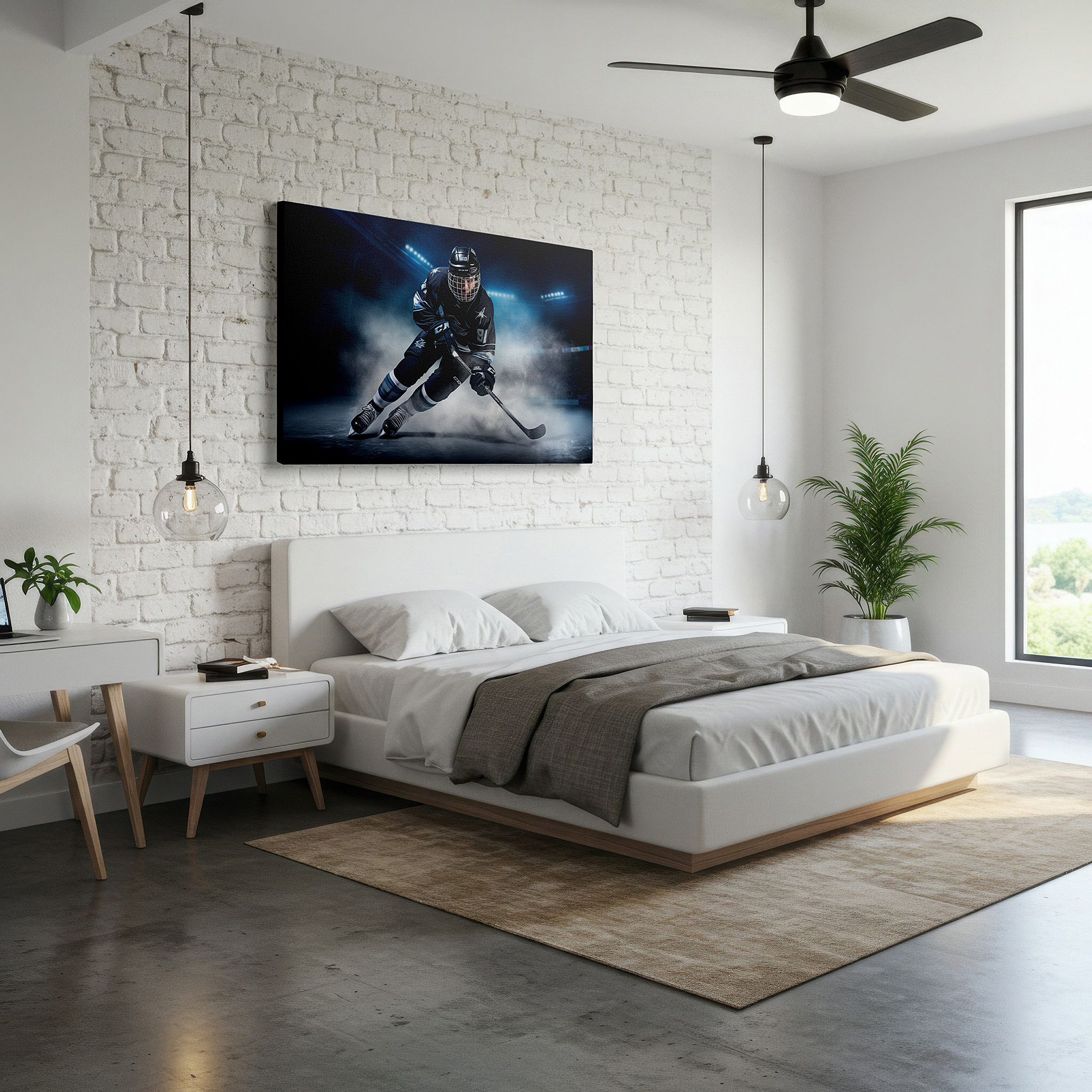 Back view reveals professional finishing and solid wood frame — dynamic ice hockey action large canvas wall art for office, bedroom, and living room decor