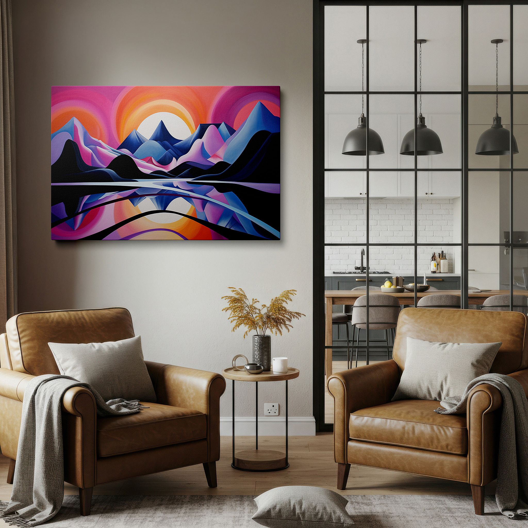 Back view reveals professional finishing and solid wood frame — dynamic nature: vivid mountains and serene waters large canvas wall art for office and bedroom decor