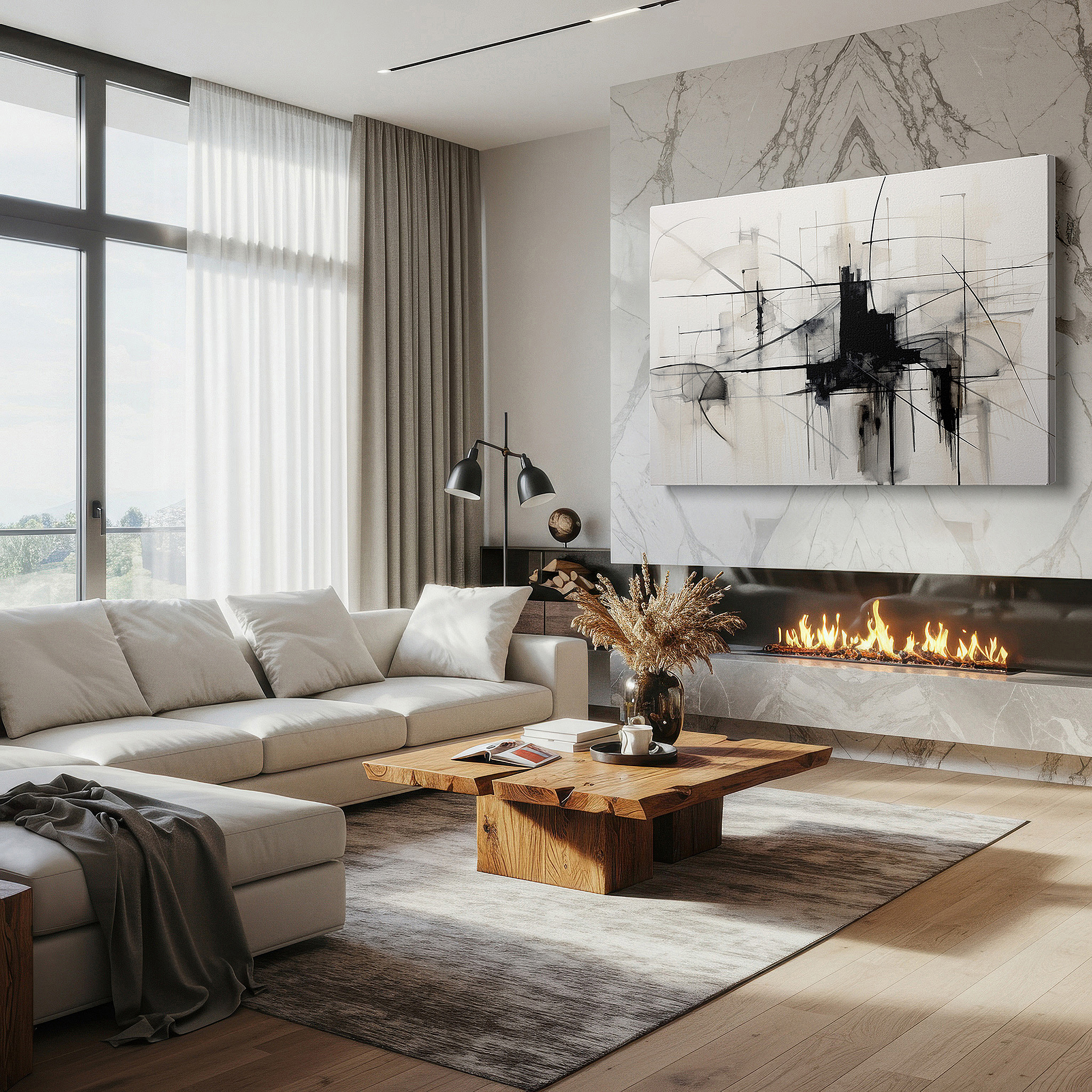 Back view reveals professional finishing and solid wood frame — monochromatic intricacy in black and white: a profound contemporary art statement - large wall art, canvas wall art, office wall decor