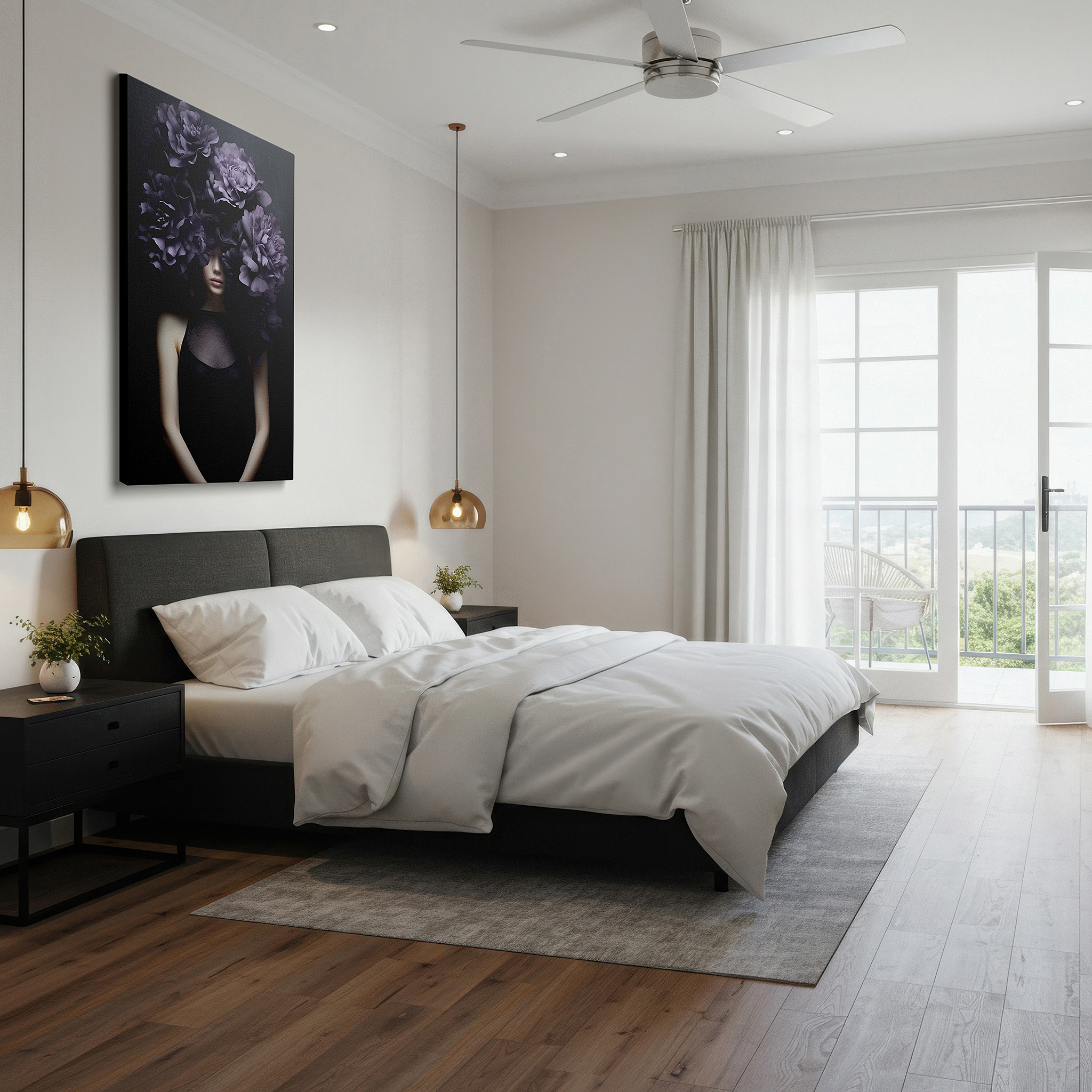 Back view reveals professional finishing and solid wood frame — mysterious charm of nature in chiaroscuro: large wall art for offices, bedrooms, and living rooms