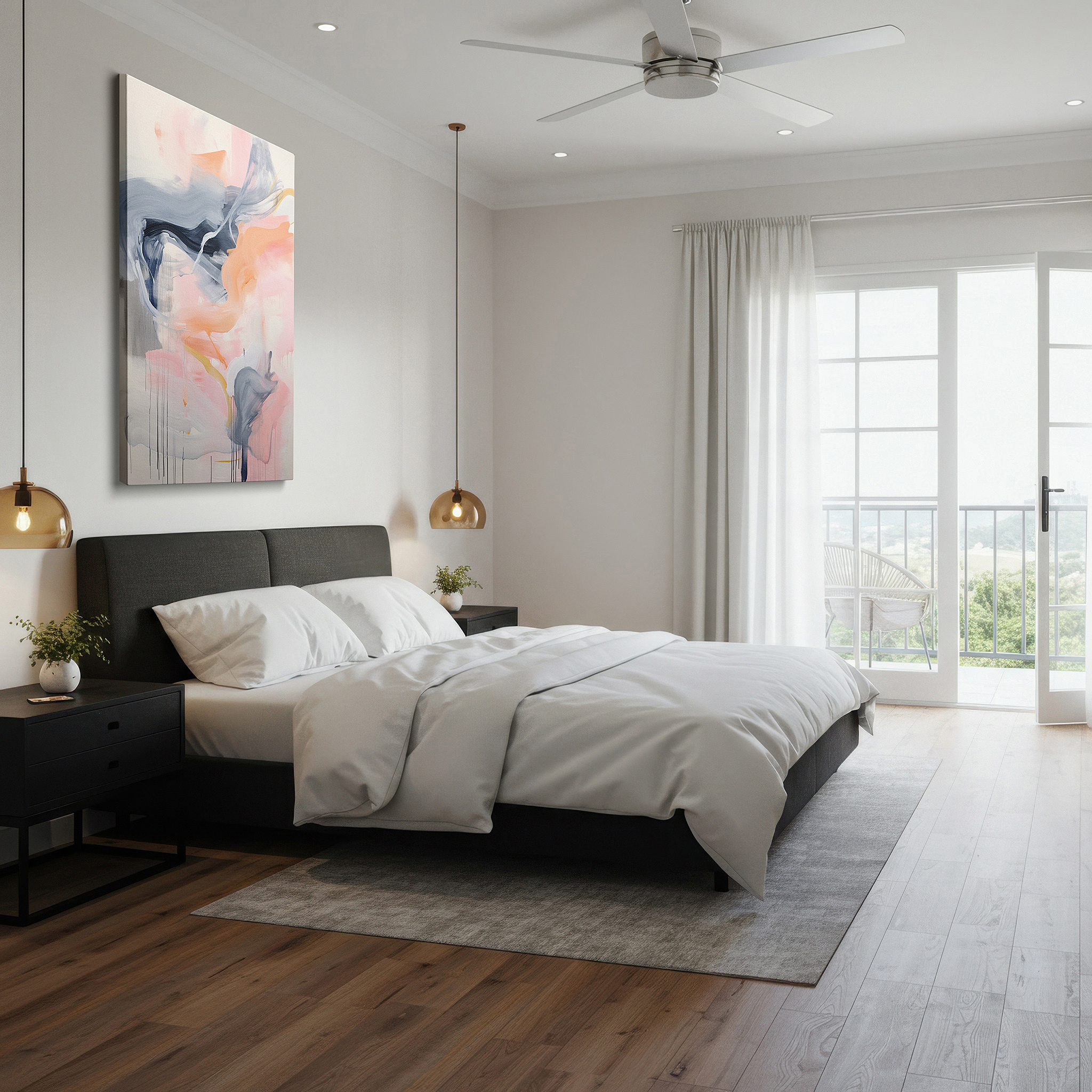 Back view reveals professional finishing and solid wood frame — pastel serenity symphony: dreamy pinks, blues, and grays - calming and inspiring large wall art, canvas decor for office walls