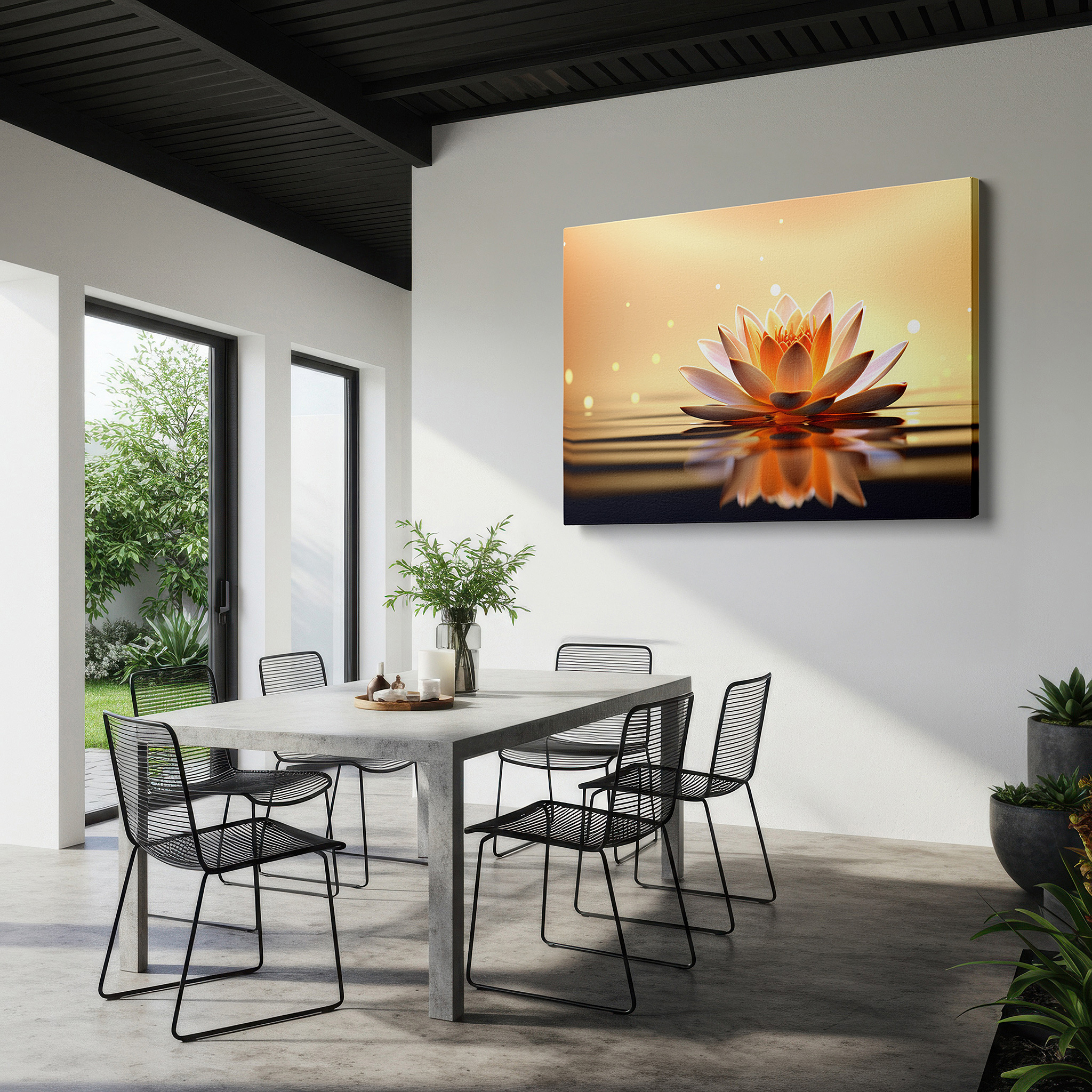 Back view reveals professional finishing and solid wood frame — serene lotus flower on tranquil waters: a symbol of purity and enlightenment - large canvas wall art for office decor