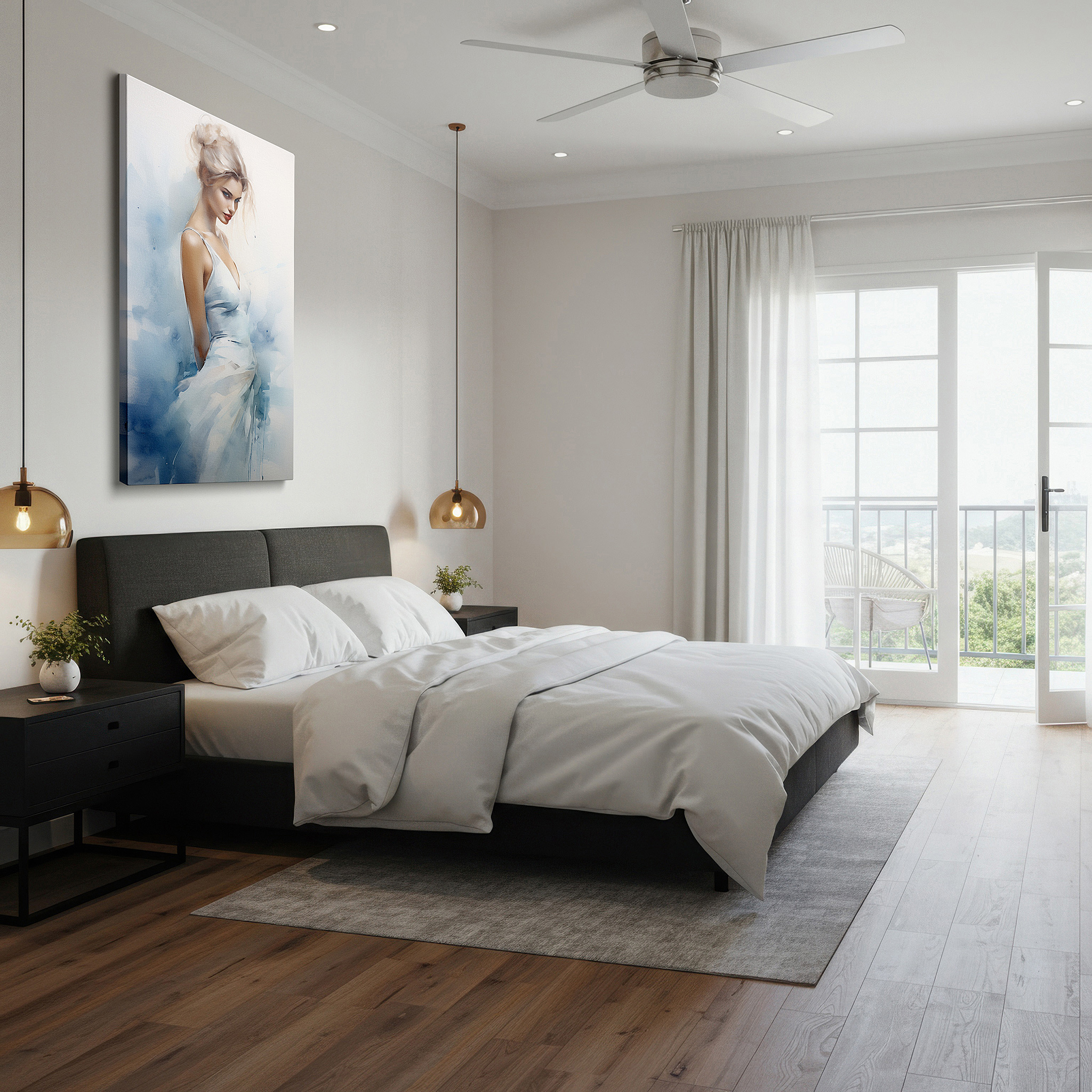 Back view reveals professional finishing and solid wood frame — serene white beauty: tranquil and romantic large wall art for office, bedroom, and living room decor
