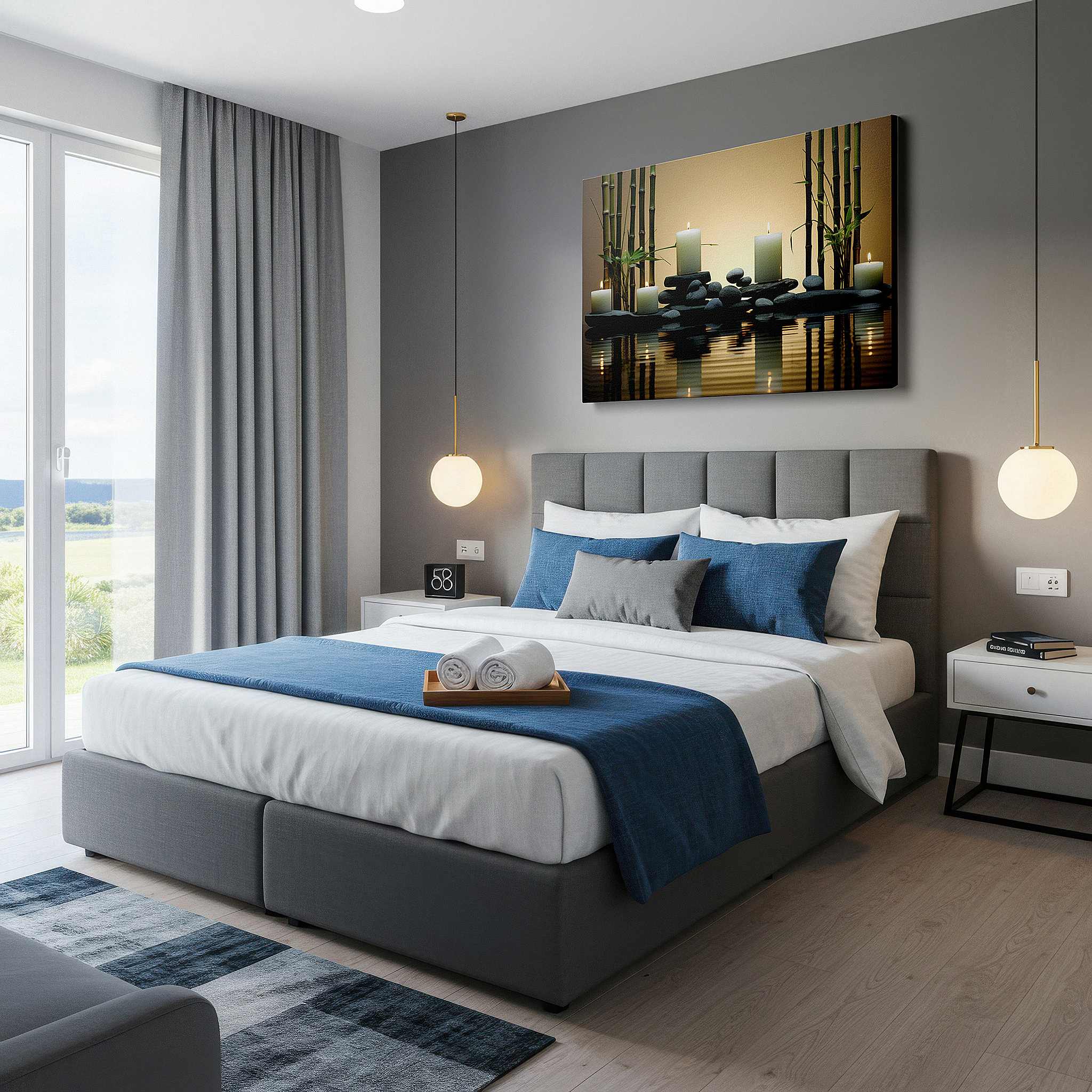 Back view reveals professional finishing and solid wood frame — serenity in candles, stones, and bamboo: tranquil reflections for peaceful spaces - large wall art, canvas wall art, wall art decor, office wall art