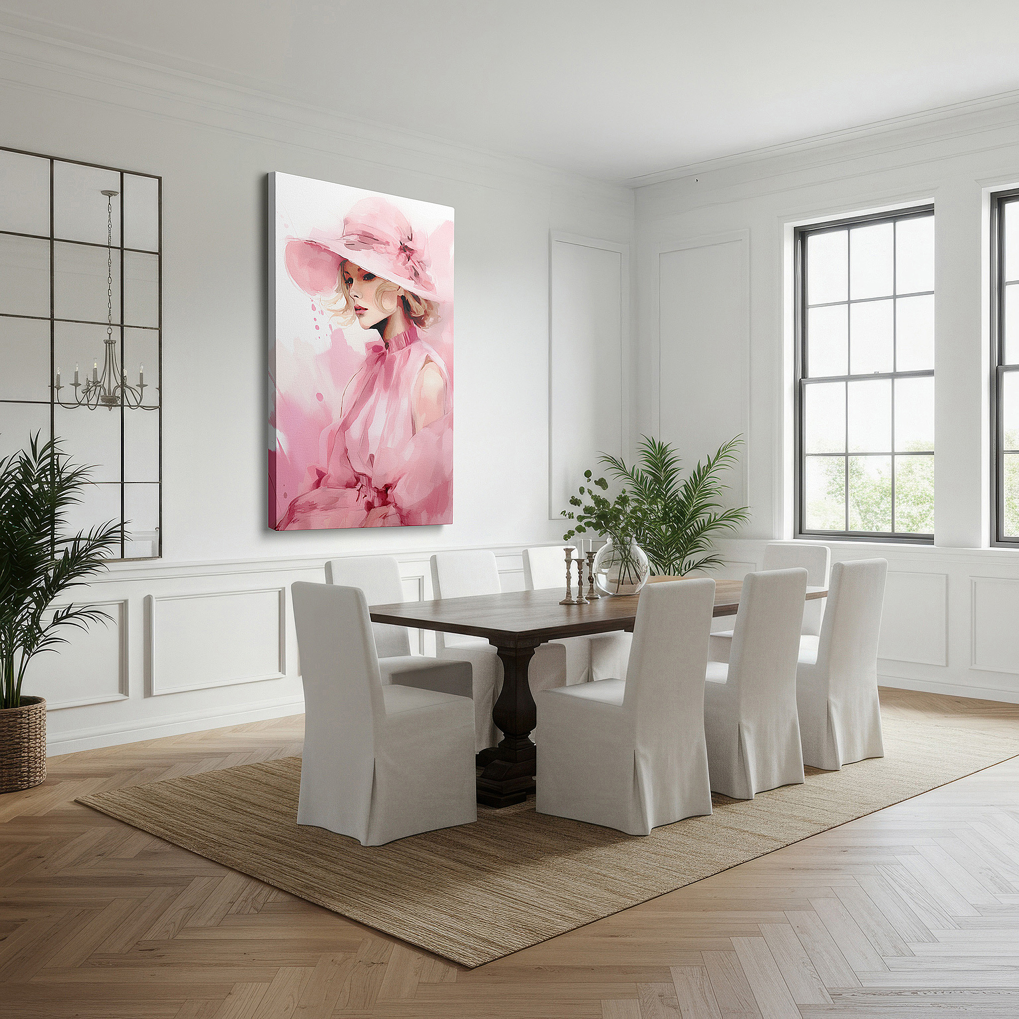 Back view reveals professional finishing and solid wood frame — soft hues of elegance in pink: a serene modern womanhood portrait - large wall art, canvas wall art, wall decor for office and bedroom