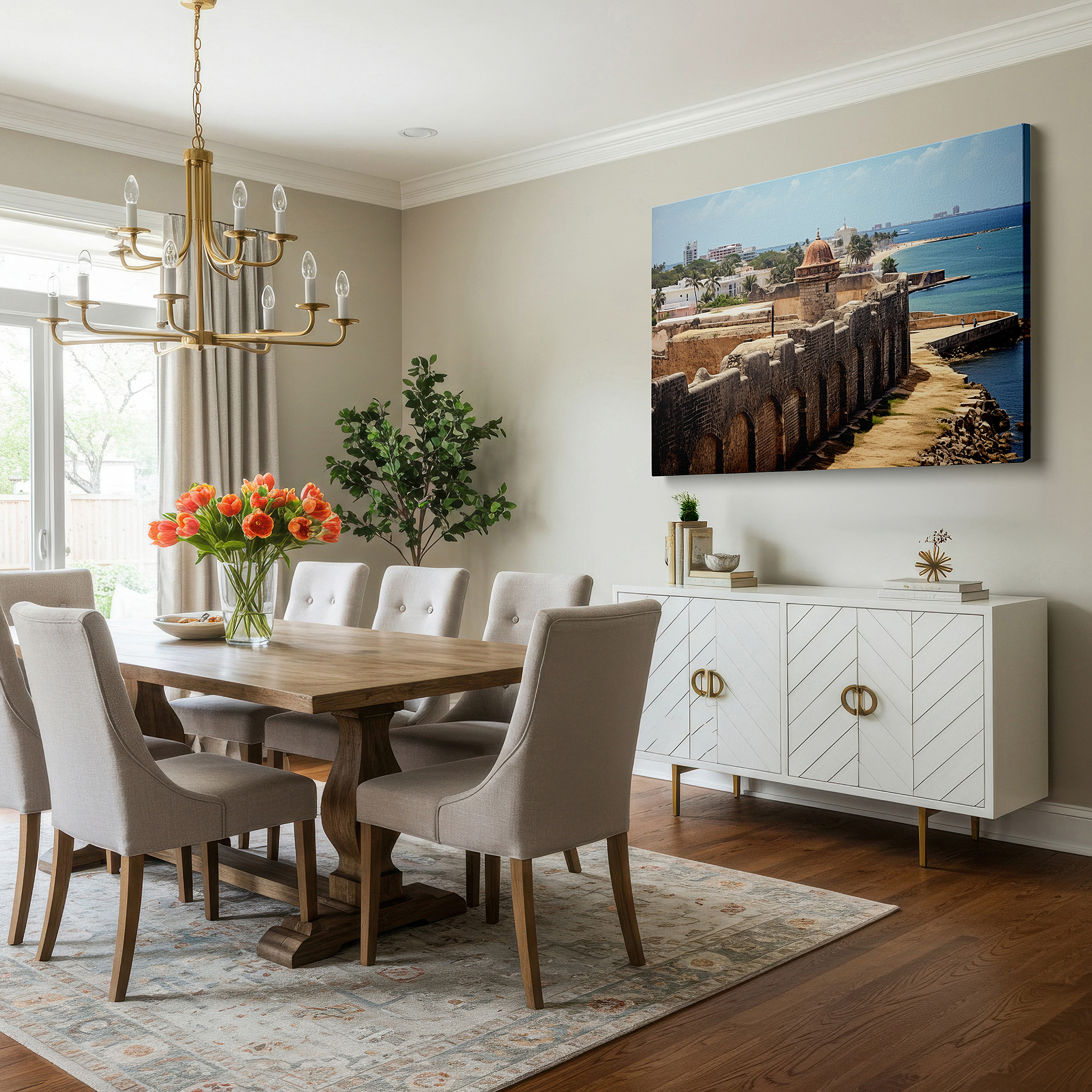Back view reveals professional finishing and solid wood frame — stunning oceanfront fortress, symbolizing historical durability and perseverance - large wall art, canvas wall art, wall decor