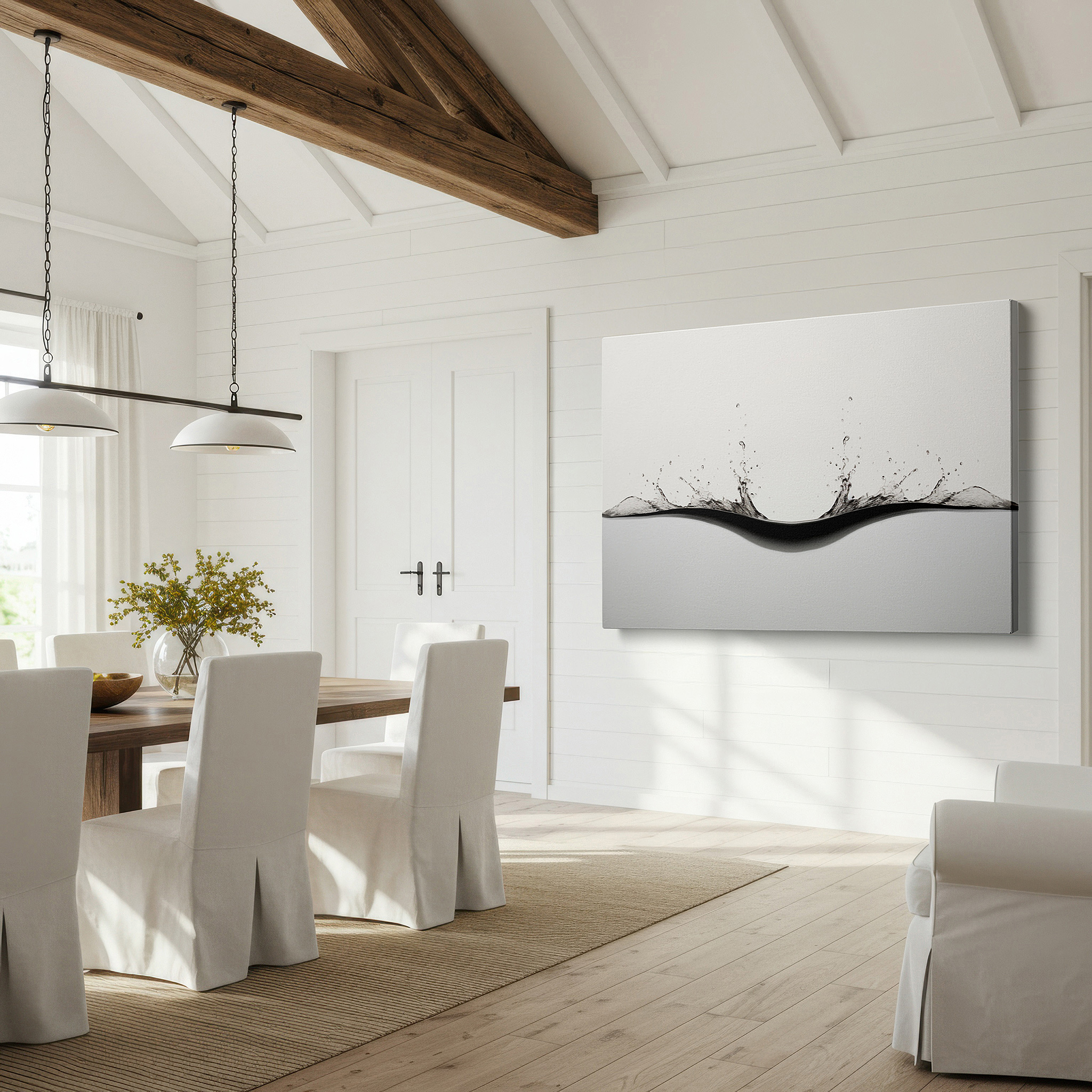 Back view reveals professional finishing and solid wood frame — tranquil water dynamics wall art: minimalist white large canvas for office, bedroom, and living room decor