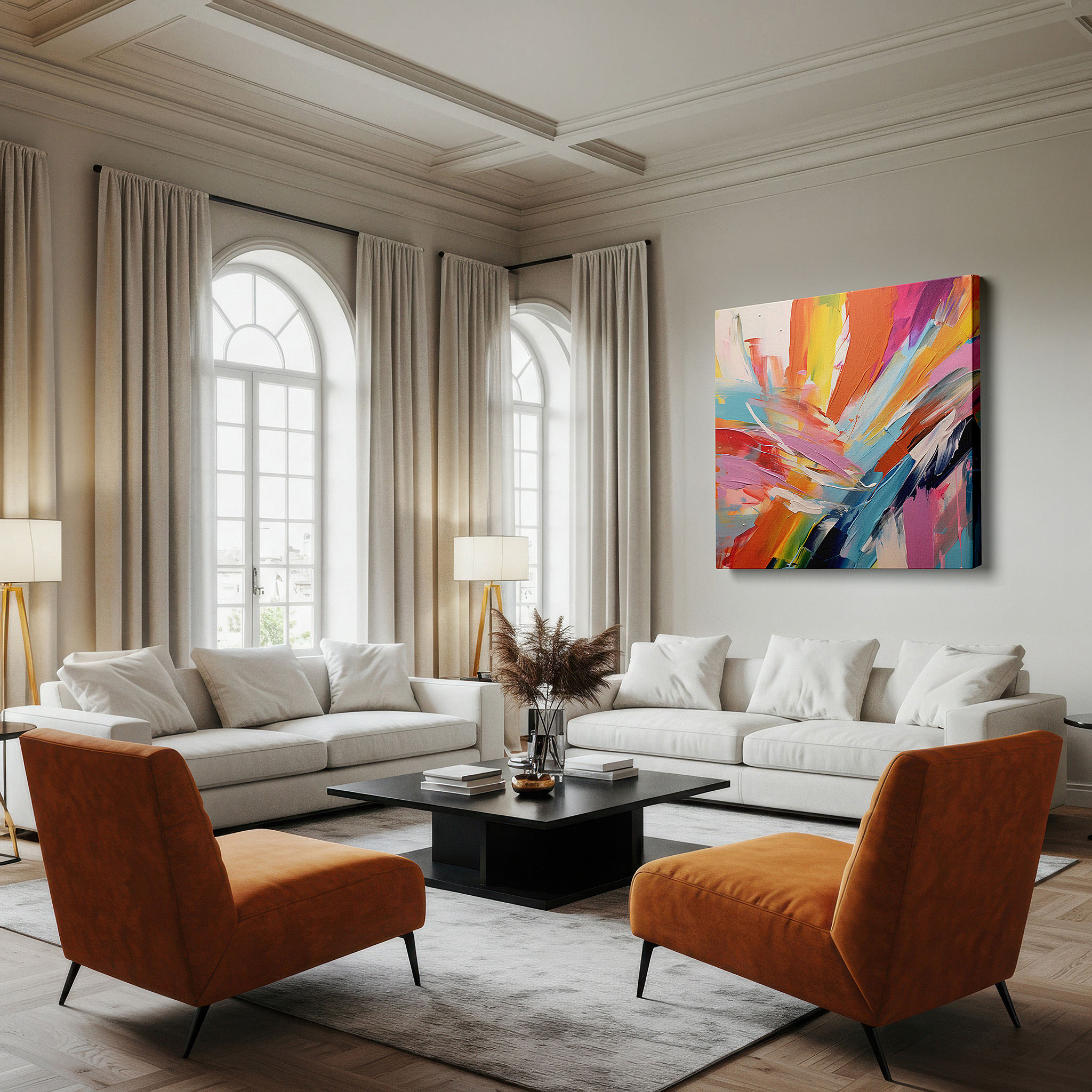 Back view reveals professional finishing and solid wood frame — a vibrant symphony of colors: abstract expression through emotional and visual journeys, featuring large canvas wall art decor