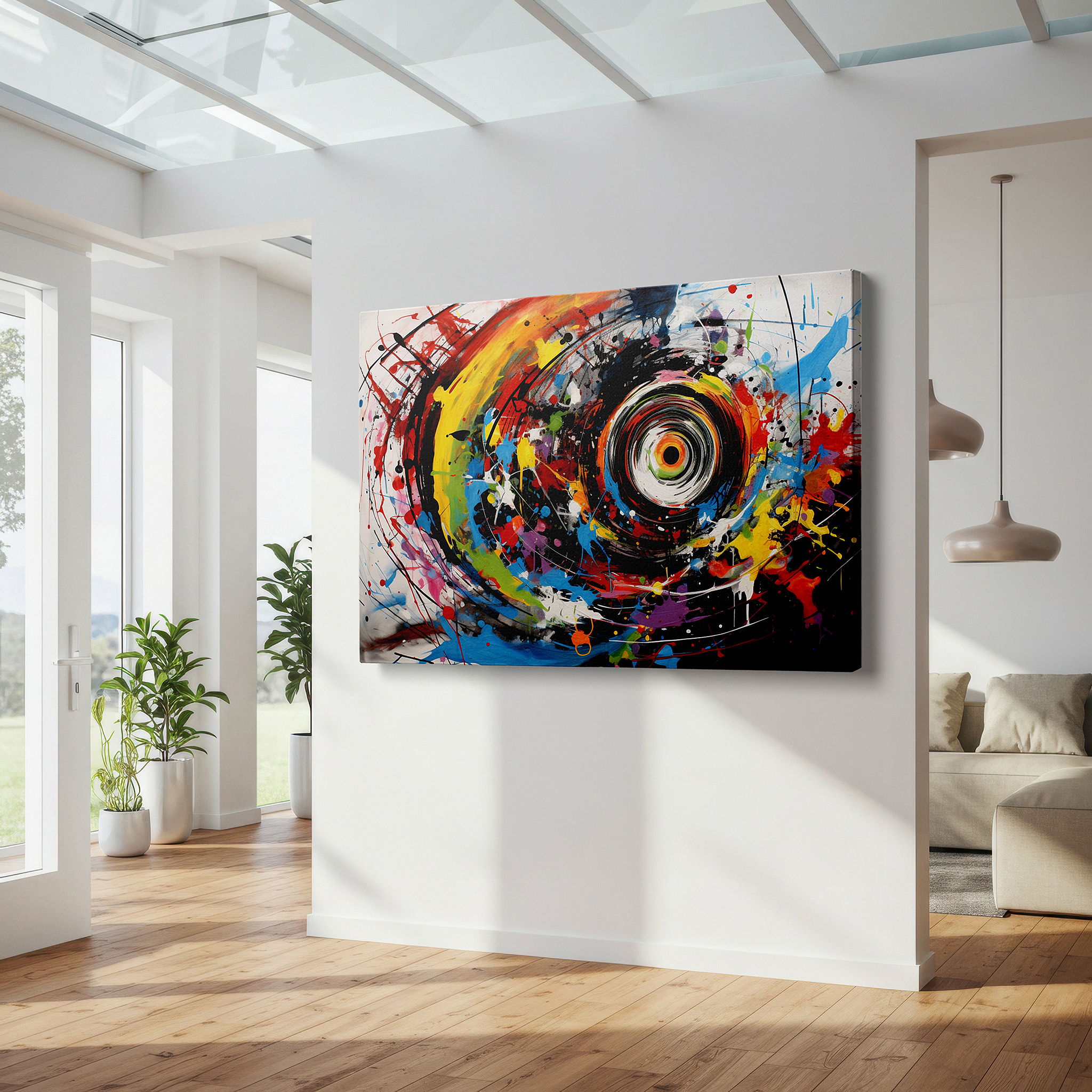 Back view reveals professional finishing and solid wood frame — wall decor: vibrant abstract symphony - large canvas art for office, bedroom, and living spaces