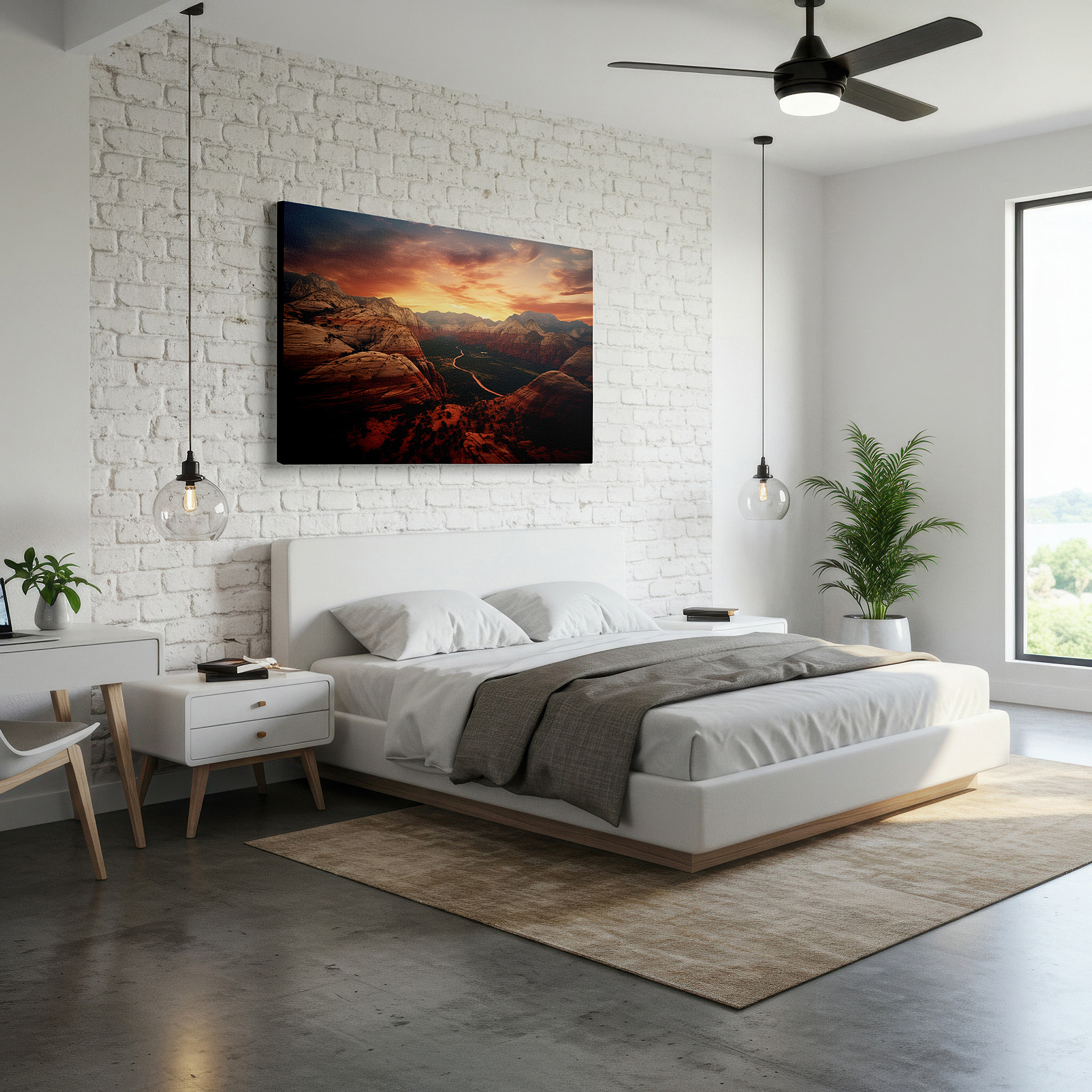 Back view reveals professional finishing and solid wood frame — zion's sunset majesty: fiery hues and majestic cliffs - large canvas wall art for office and bedroom decor