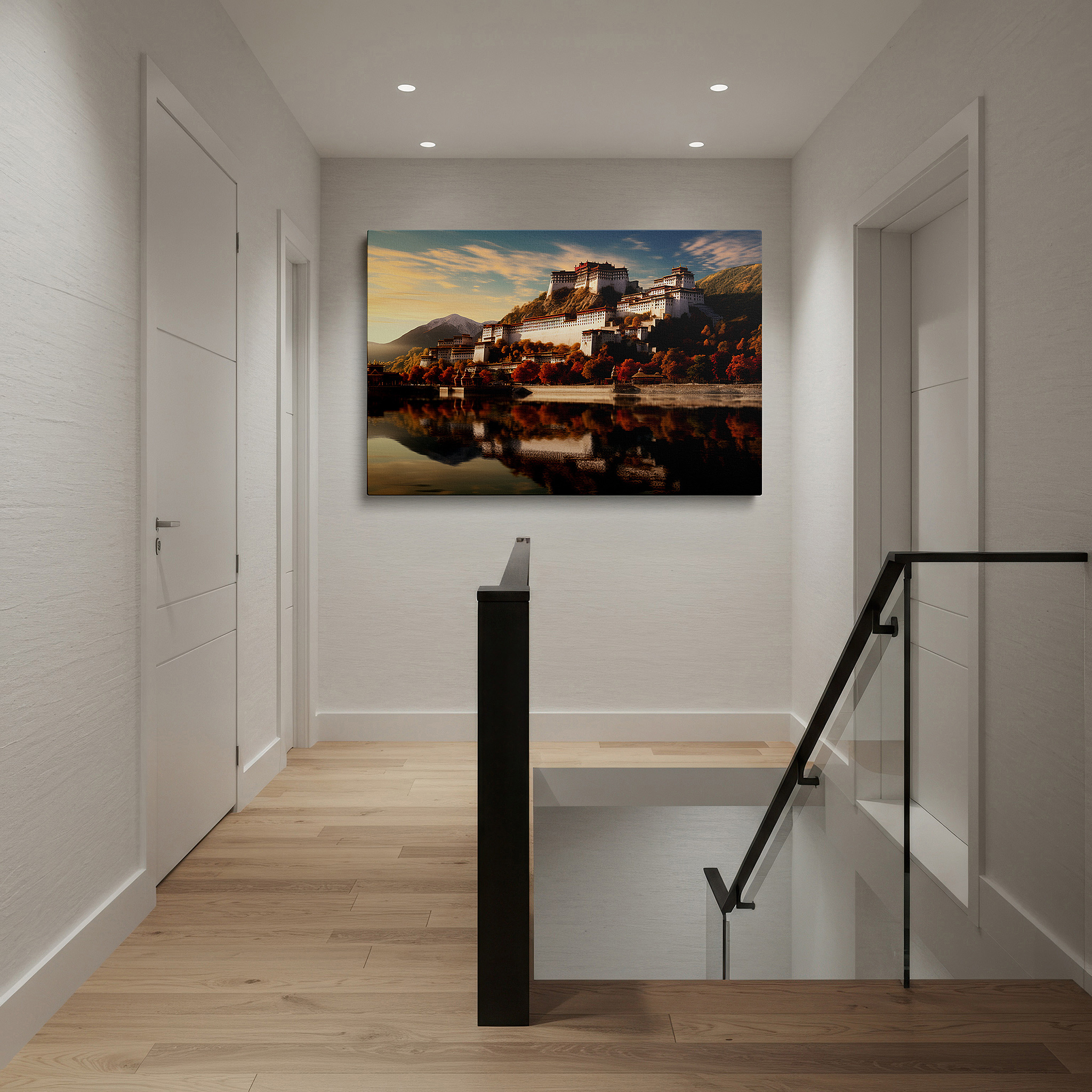 Bathed in morning sunlight streaming through sheer curtains — potala palace at dawn's first light: a tribute to tibet's spiritual essence - large wall art, canvas, home and office decor