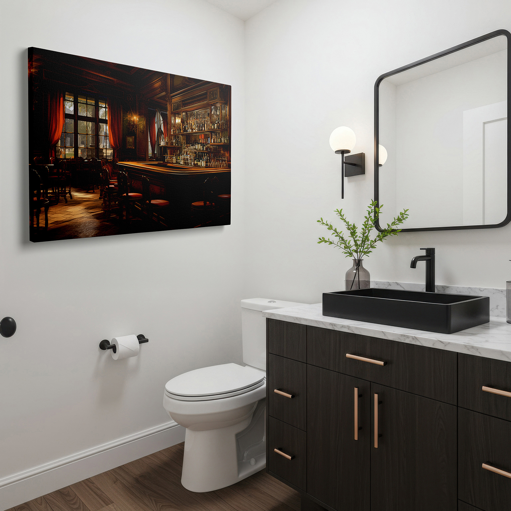 Bathed in morning sunlight streaming through sheer curtains — victorian-style bar wall art: exuding sophistication and timeless elegance for relaxation and social gatherings. explore large canvas wall art decor.