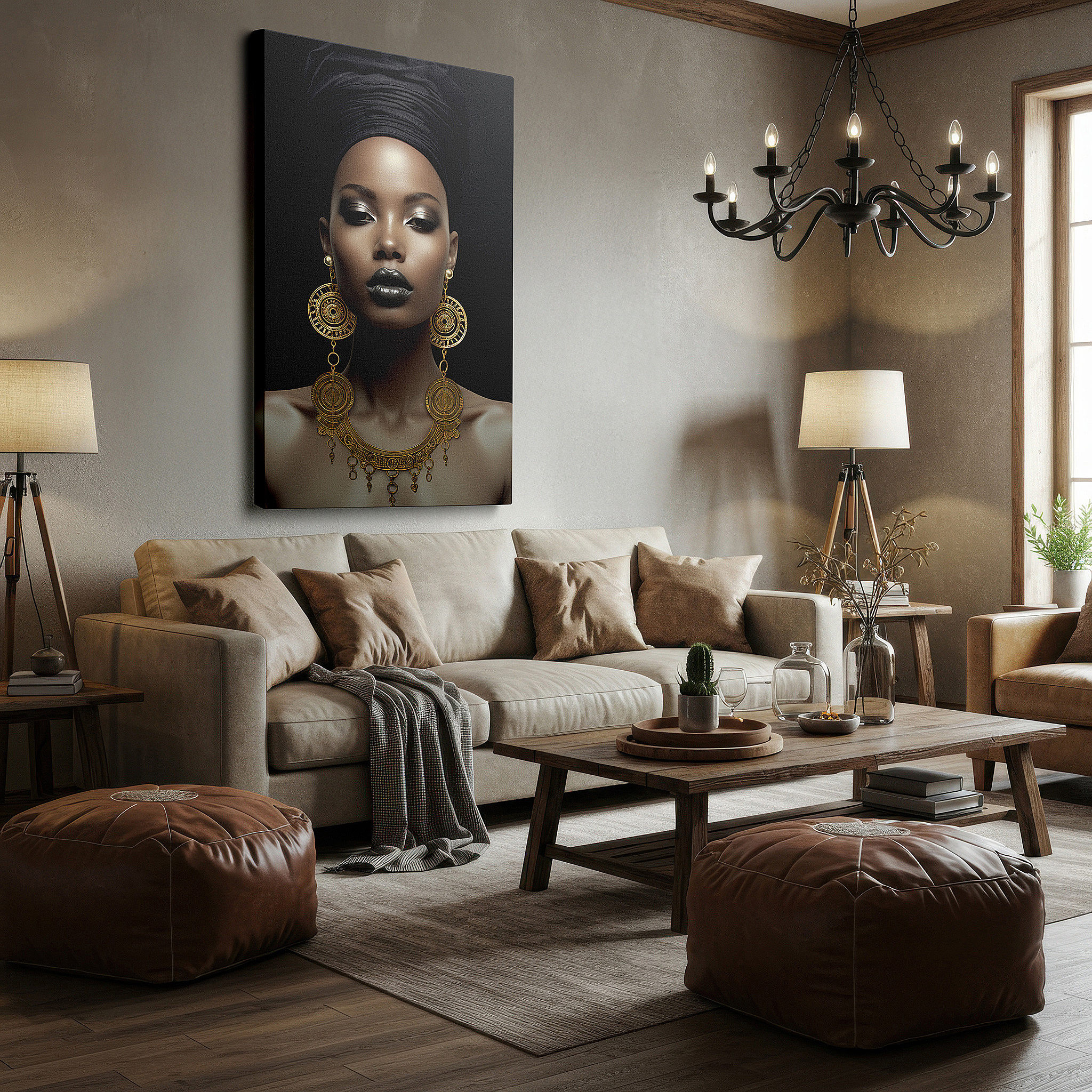Bold and expansive at 90×60 cm — ideal for making a statement above large furniture — black and gold modern elegance: celebrating femininity and empowerment - large canvas wall art for office decor