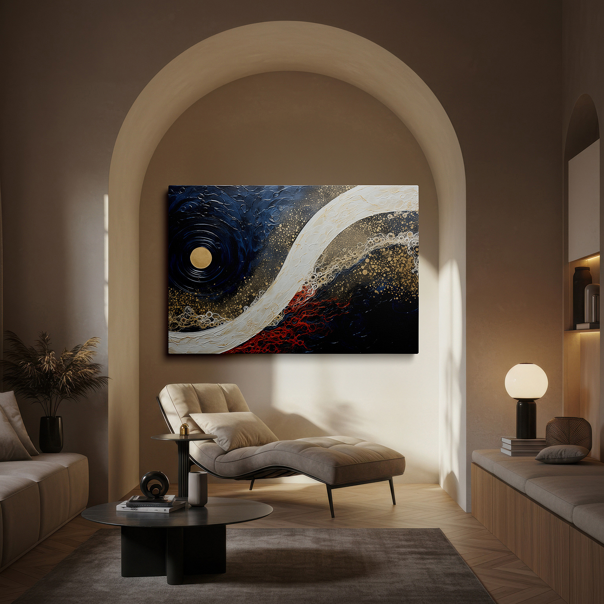Bold and expansive at 90×60 cm — ideal for making a statement above large furniture — blue, white, and gold elegance - abstract expression and natural harmony masterpiece large wall art, canvas wall art, wall art decor for office
