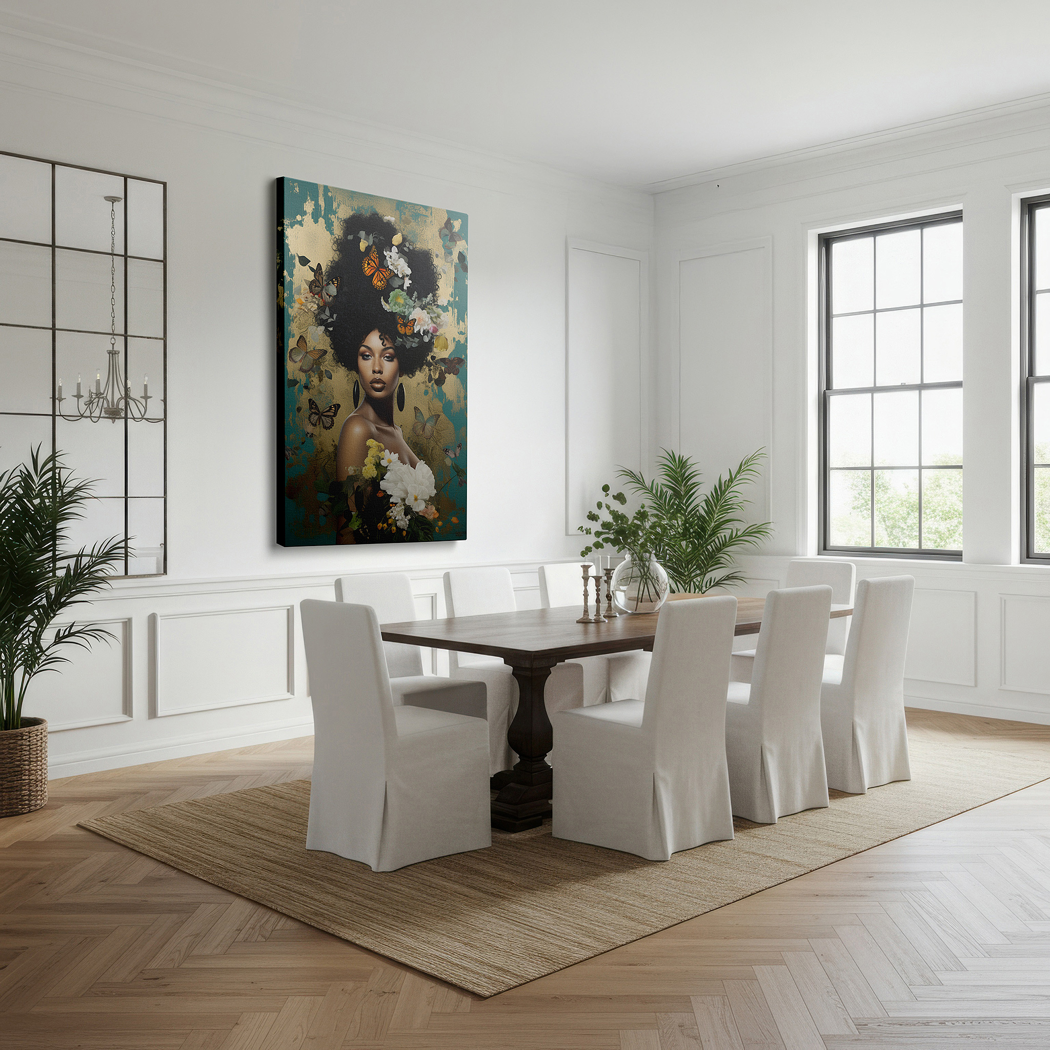 Bold and expansive at 90×60 cm — ideal for making a statement above large furniture — a celebration of change and the natural world: exploring the connection between humans and nature through large wall art, canvas wall art, and wall decor