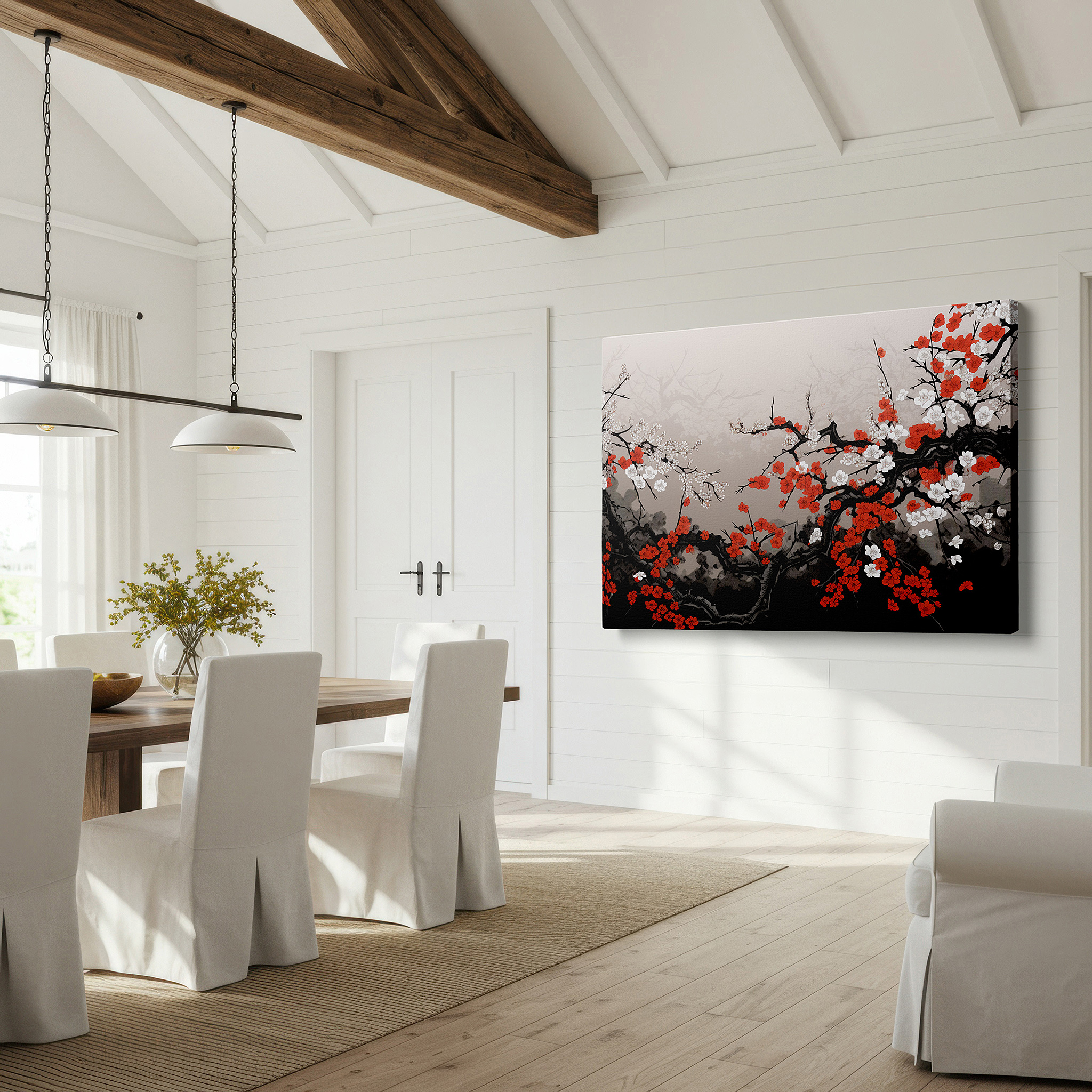 Bold and expansive at 90×60 cm — ideal for making a statement above large furniture — cherry blossoms in spring dance canvas wall art, large wall decor for office, evoking serenity and joy