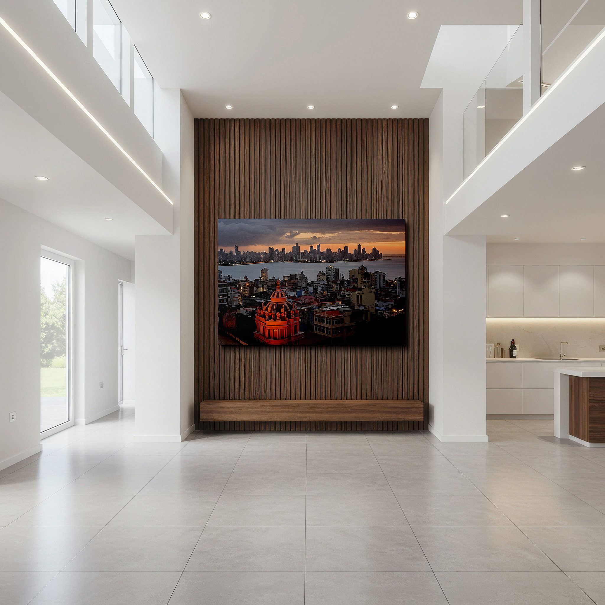 Bold and expansive at 90×60 cm — ideal for making a statement above large furniture — city sunset - reflective skyscrapers in a vibrant urban panorama large canvas wall art for office and bedroom decor