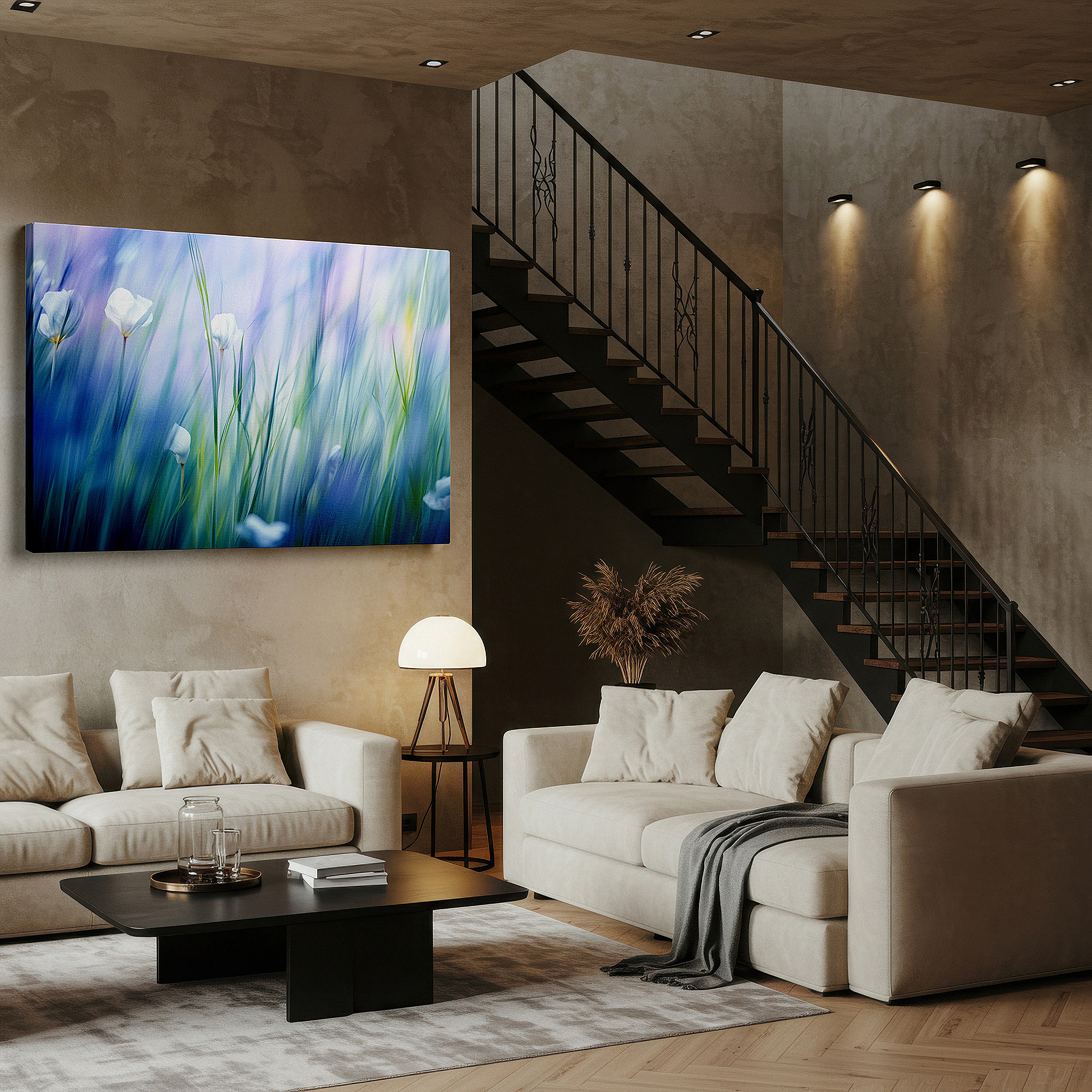 Bold and expansive at 90×60 cm — ideal for making a statement above large furniture — dreamlike tranquility: ethereal white flowers large canvas wall art for office, bedroom, and living room decor