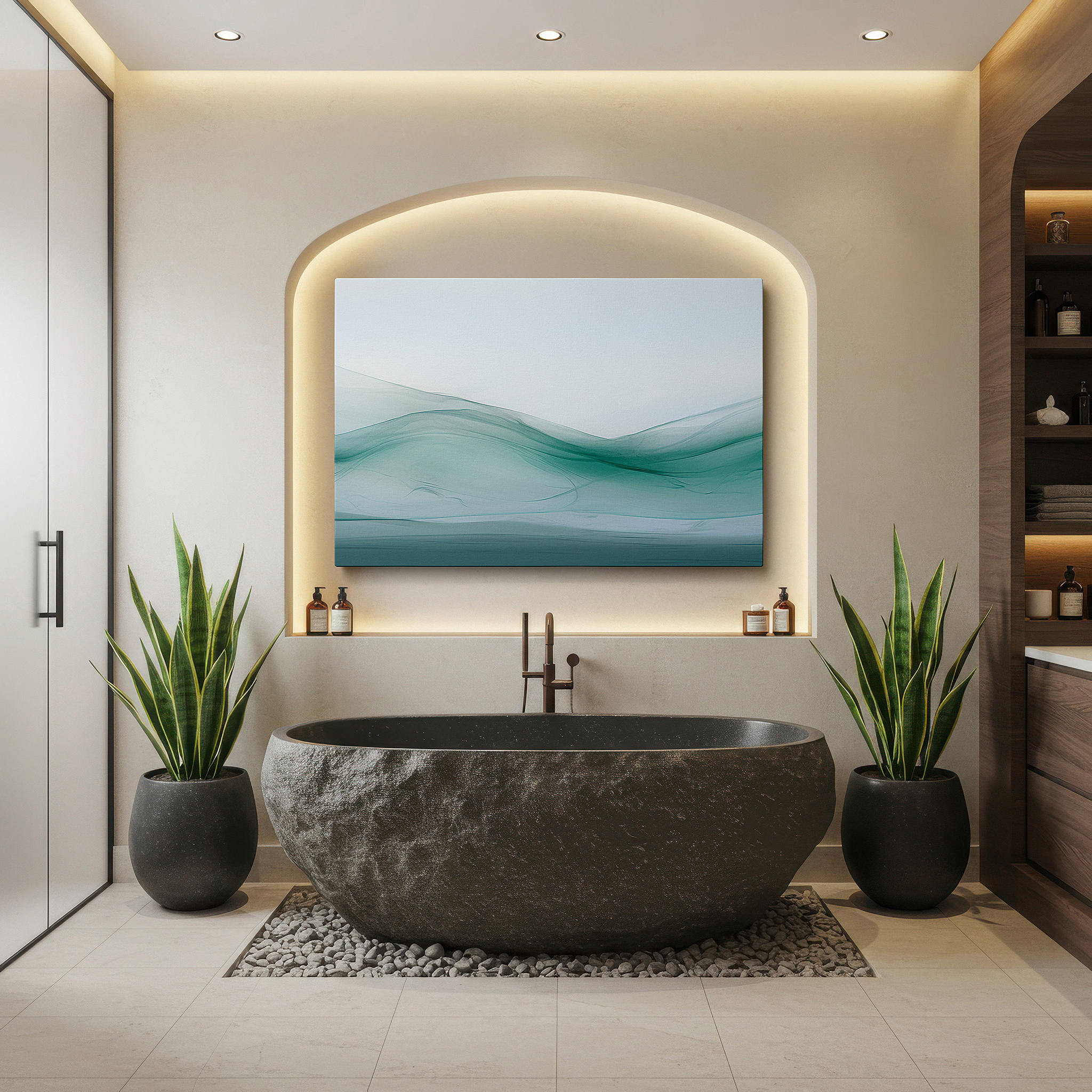 Bold and expansive at 90×60 cm — ideal for making a statement above large furniture — green hills horizon large wall art, canvas wall art, wall decor for office and bedroom