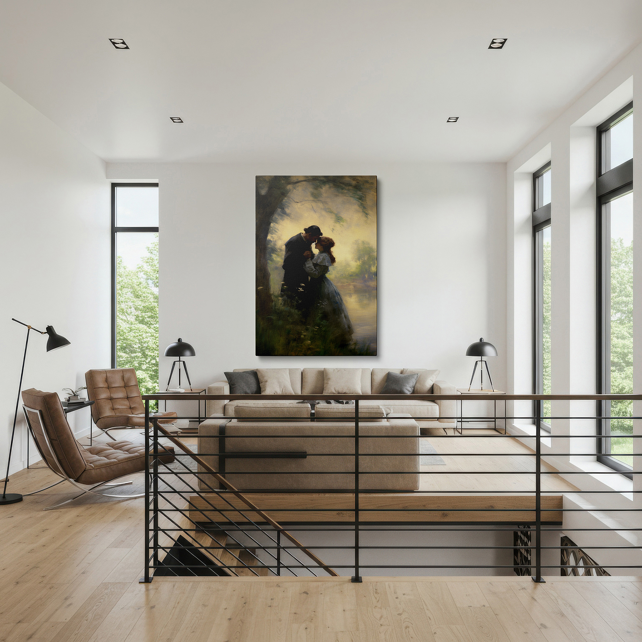 Bold and expansive at 90×60 cm — ideal for making a statement above large furniture — nature's serene embrace: love-themed large wall art for bedrooms, living rooms, and offices