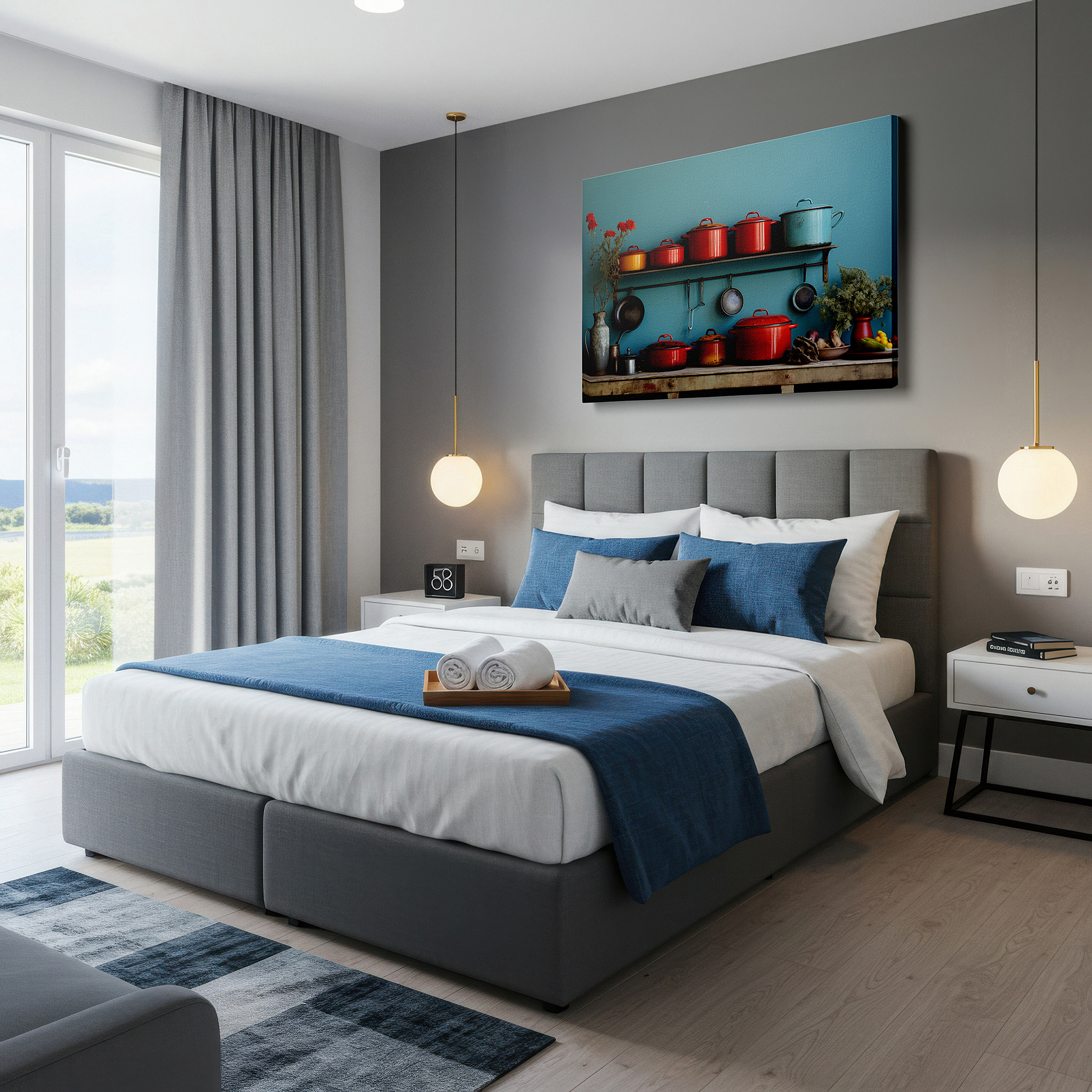 Bold and expansive at 90×60 cm — ideal for making a statement above large furniture — rustic and warm vibrant kitchen scene large wall art, canvas decor for office, bedroom, and living spaces